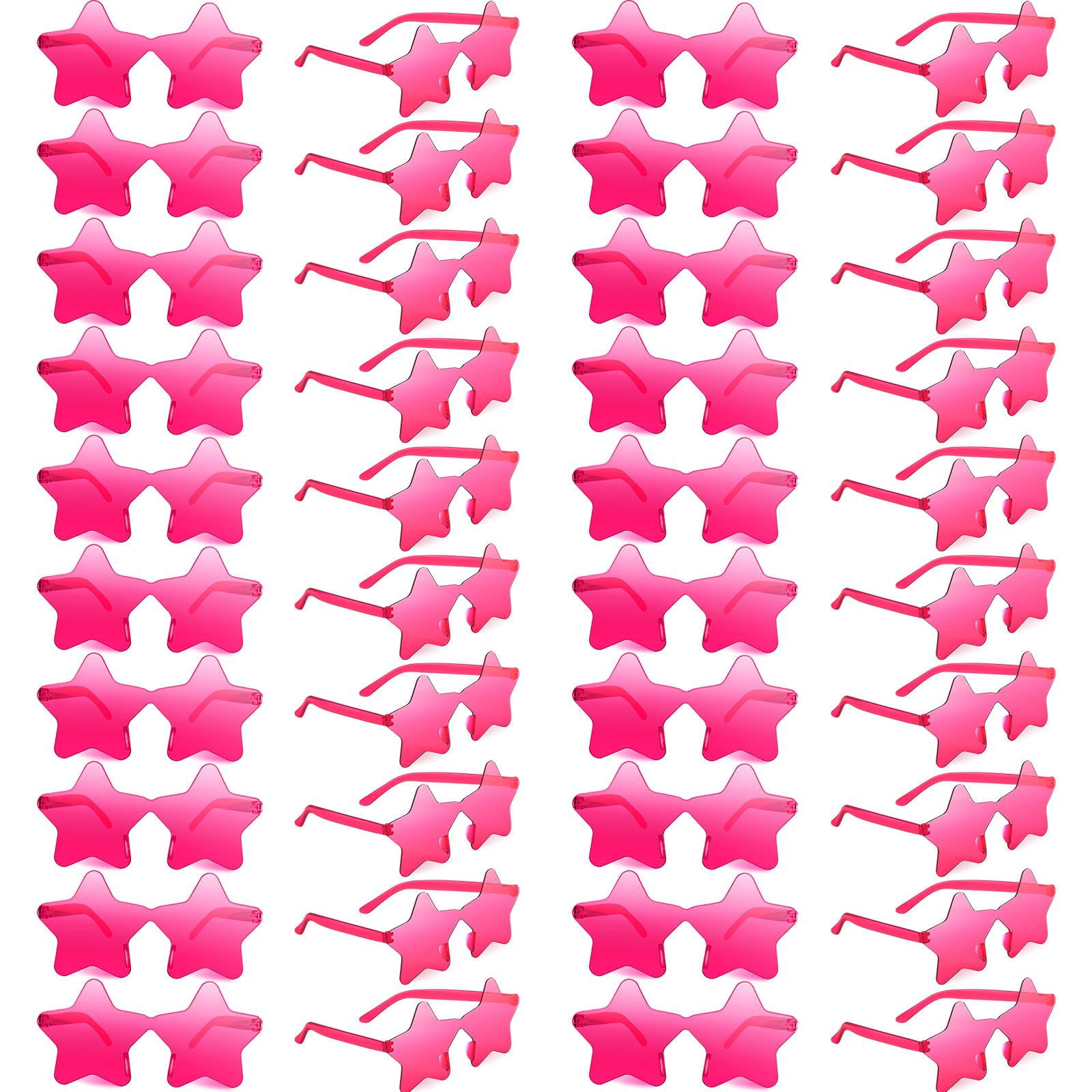 BOUBONI 10/20/30/40 Pack Star Sunglasses Rimless Transparent Pentagram Shaped Sunglasses Bulk Party Favor Glasses for Women (10, Rose Red)