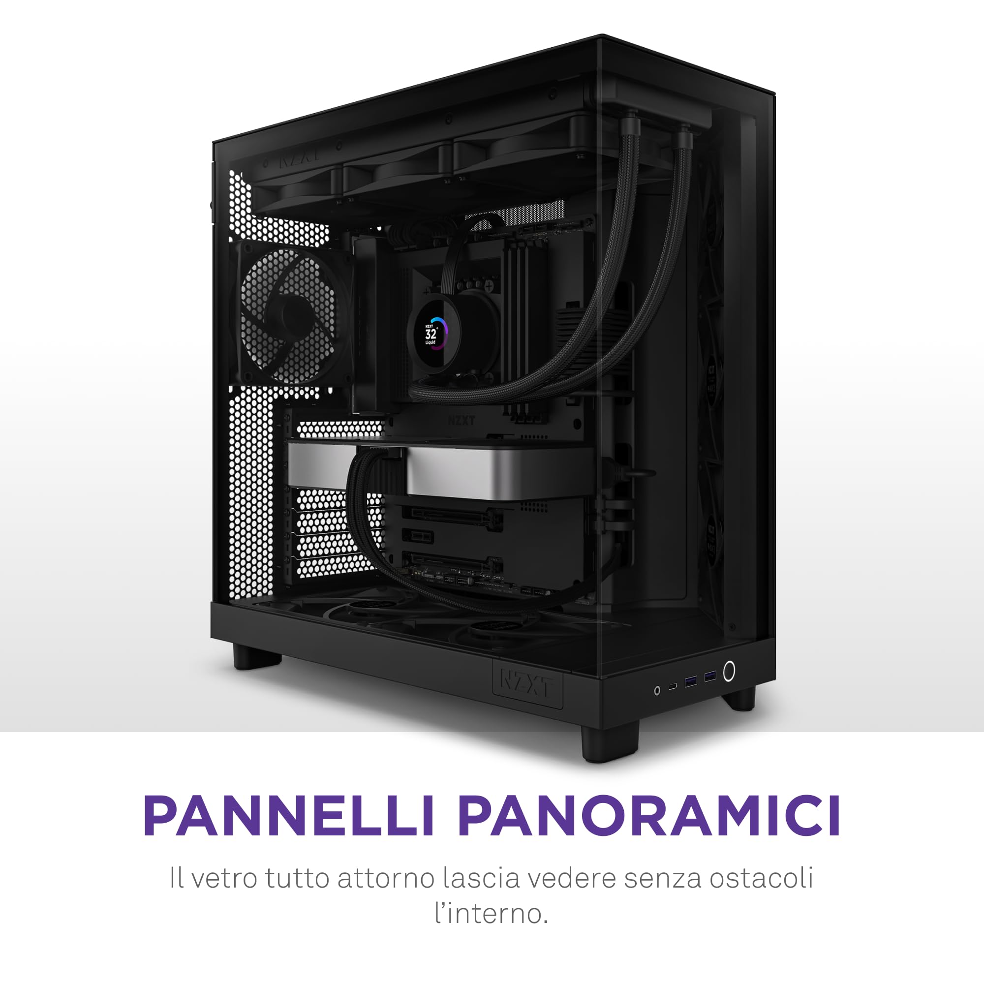 NZXT H6 Flow, CC-H61FB-01, Case Mid-Tower Compatto a Doppia Camera con Flusso d'Aria, Pannelli in Vetro Panoramico, Flusso d'Aria ad Alte Prestazioni, Include 3 Ventole da 120 mm, Nero