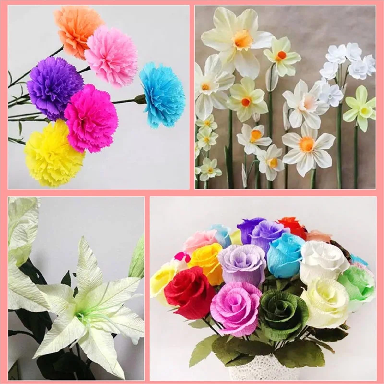 4 rouleaux de papier crépon coloré 50x250cm pour Mariage et Fête