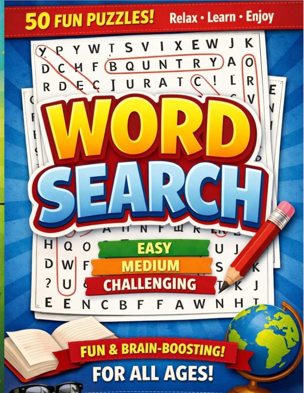 Word Search Puzzle Book: 50 Fun & Challenging Puzzles to Boost Memory, Focus, and Vocabulary