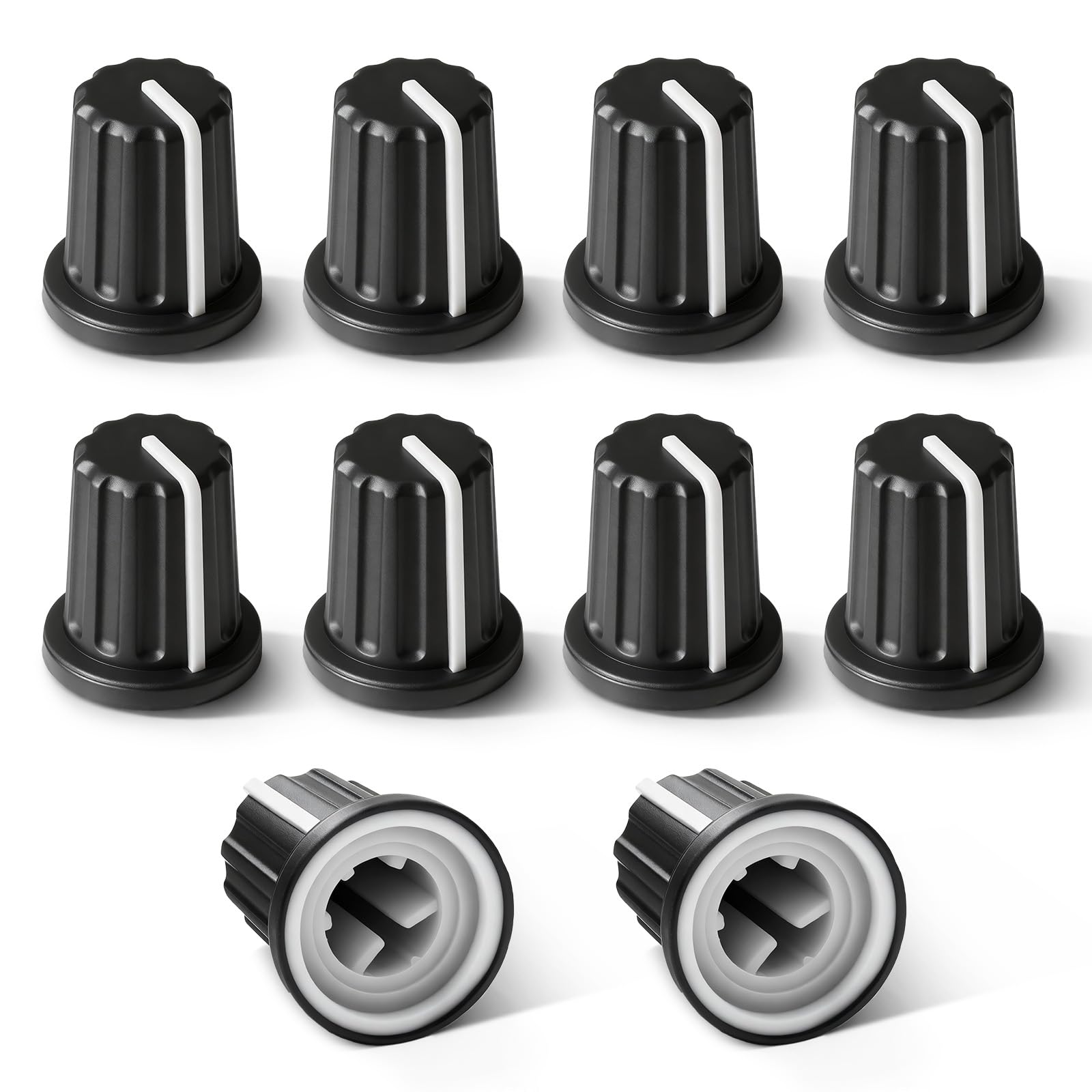 6 mm D Type Potentiometer Control Knobs, 10 Pcs Plastic Electric Guitar Volume Audio Rotary Knobs Volume Audio Control Knob Replacement for Mixer Board, DJ Controller, Electric Guitar Speaker (Black)