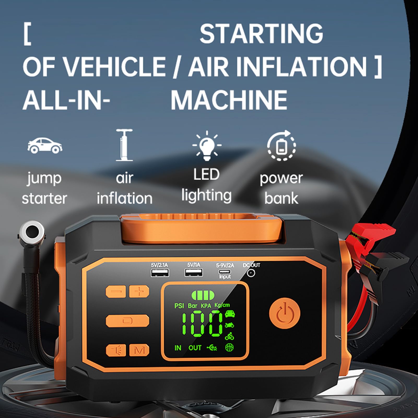 Inflador De Neumáticos Compresor De Aire Automotriz Con Luz LED | Bomba De Neumáticos Con Manómetro Digital Para Autocaravana Camping Bicicleta Motocicleta Vehículo SUV Camión Garaje En