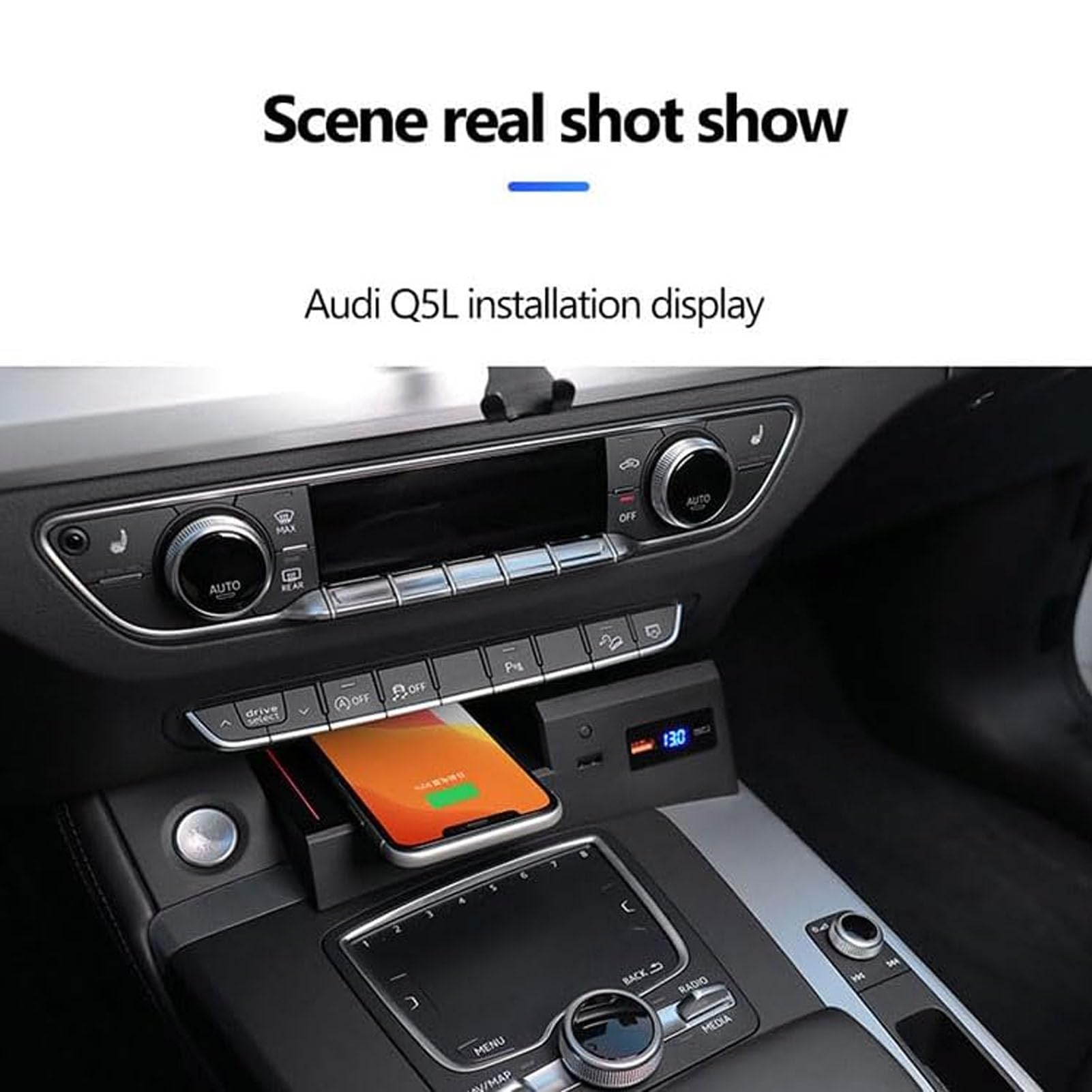 Cargador De Coche Inalámbrico para Audi Q5L 2018-2022 Panel De Accesorios De Consola Central,Cargador De Teléfono De Carga Rápida Qi De 15 W con Puertos USB para Cualquier Teléfono Habilitado P