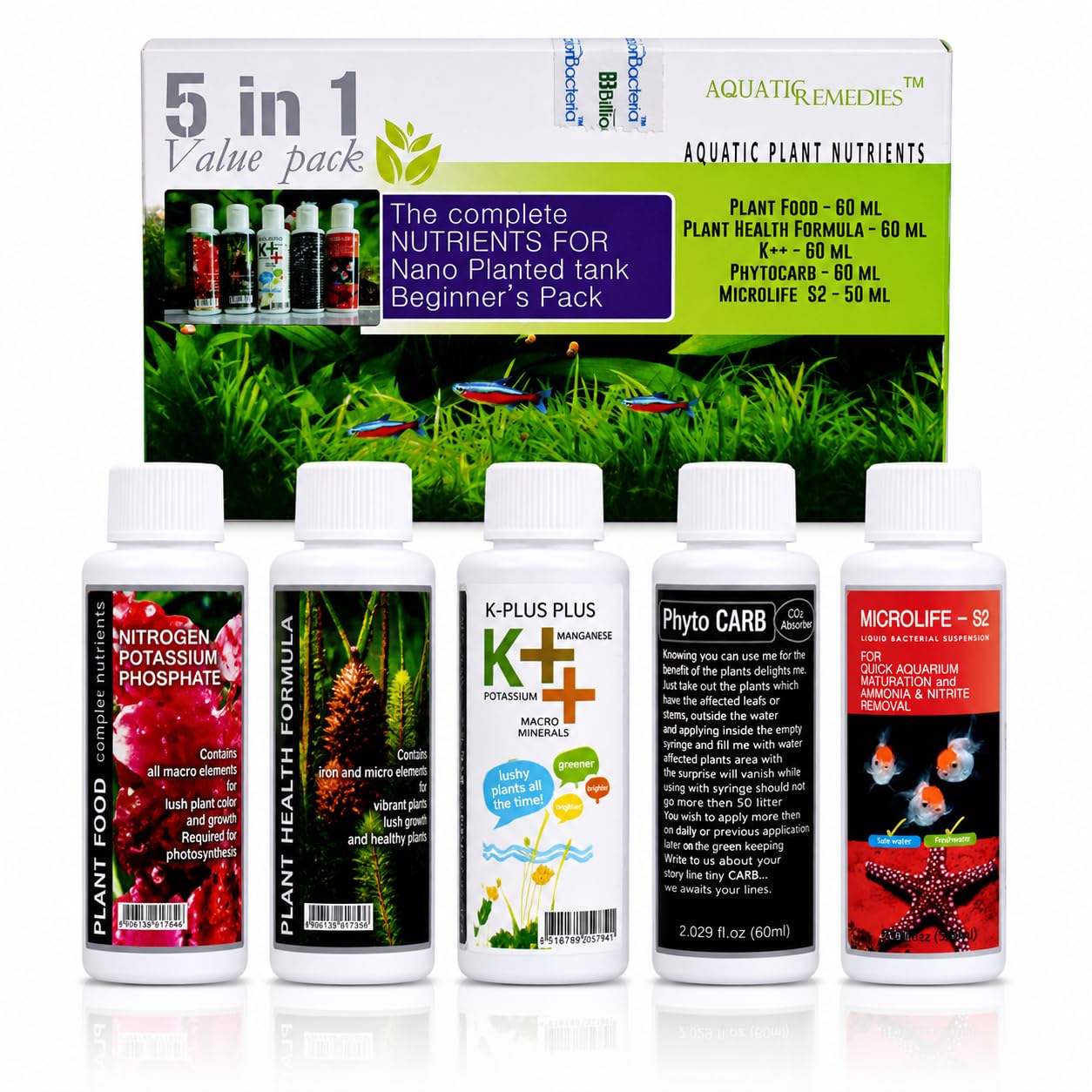 Aquatic Remedies 5 in 1 Complete Nutrients for Nano Planted Tanks Beginner's Pack – Aquatic Plant Liquid Fertilizer Value Pack – Essential Macro & Micro Nutrients for Healthy Aquarium Plants-image-24