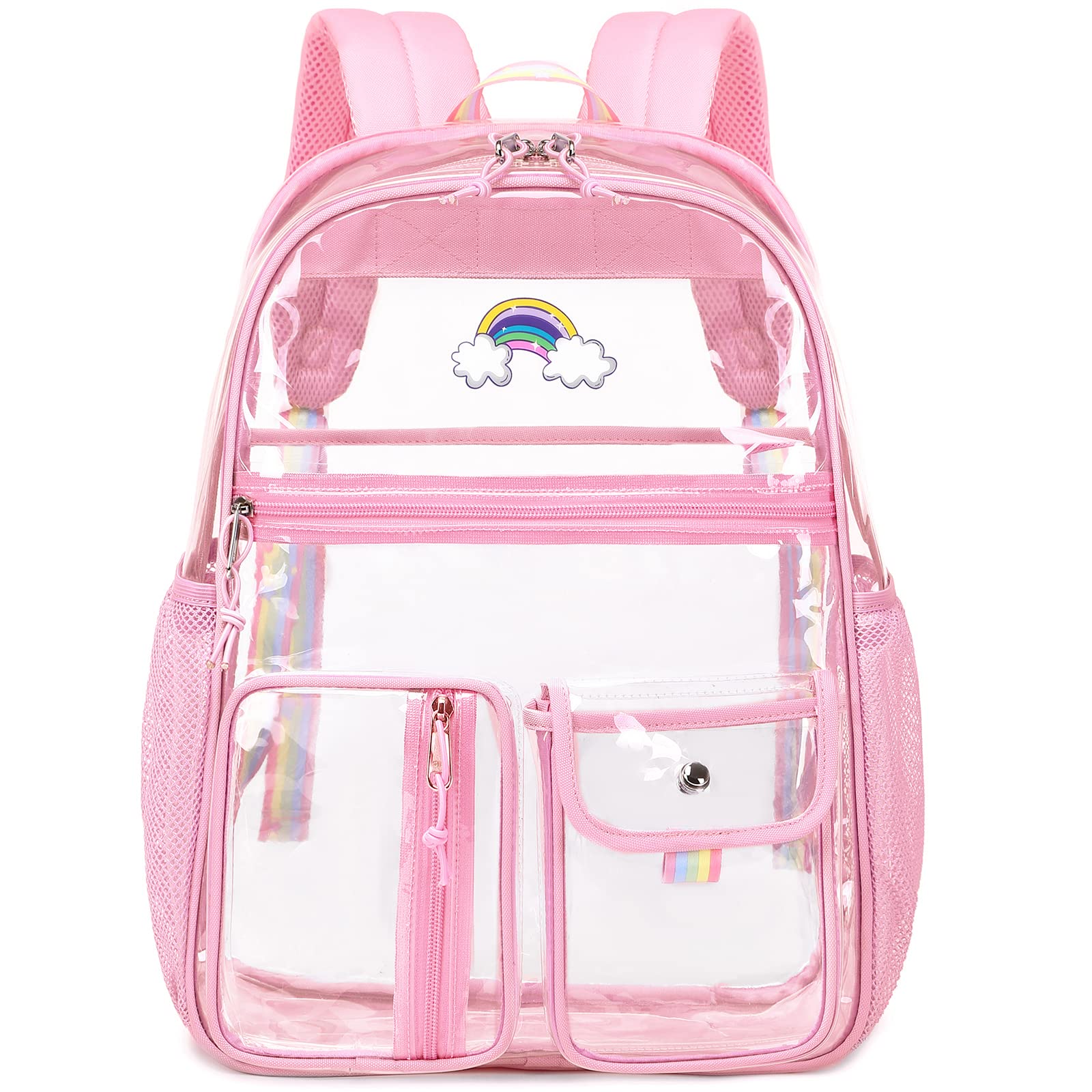 Lanola Clear Backpack PVC Transparent Backpack for Work, Travel, Security, Sporting, Events Festival, College. Student See Through Backpacks -Pink