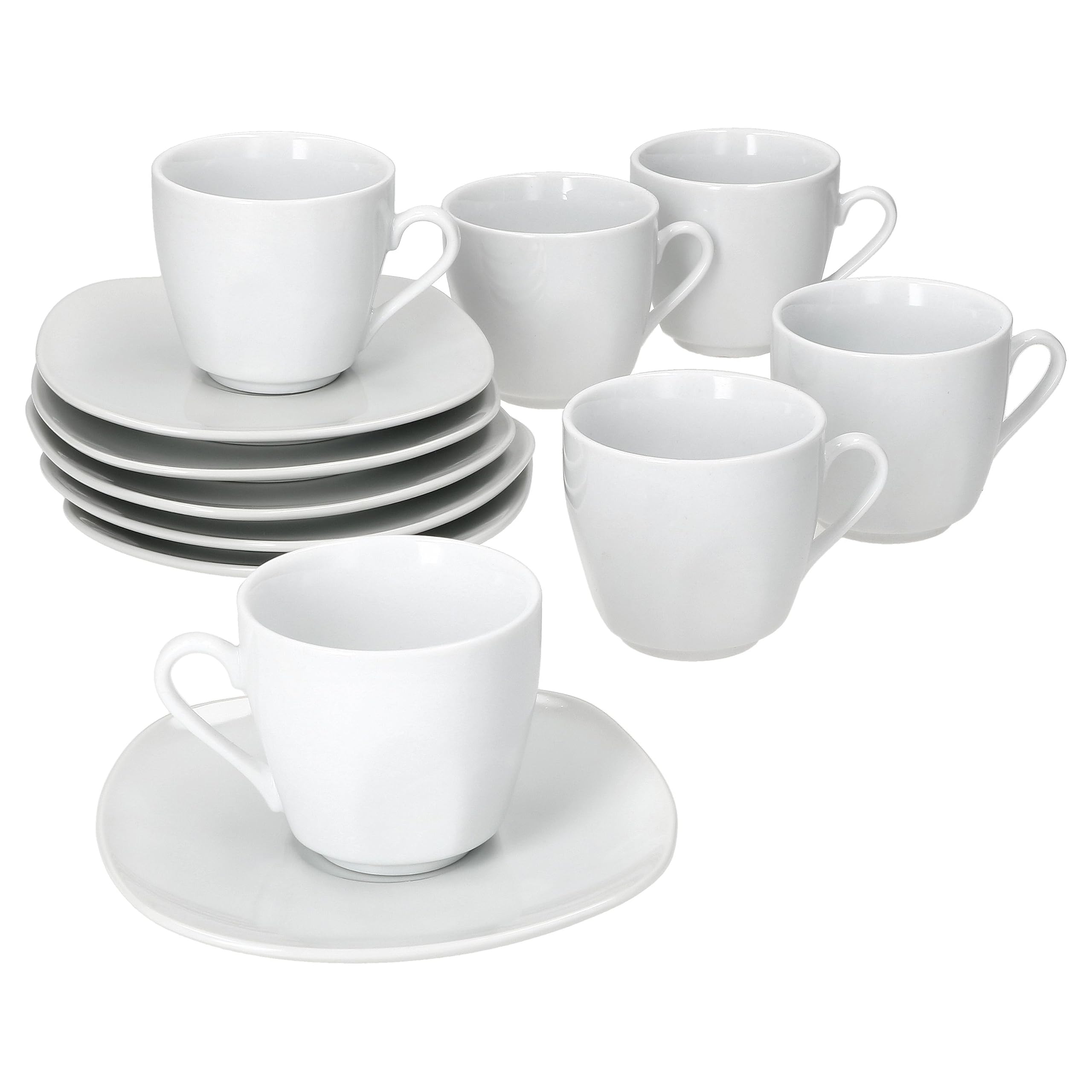 JUJOYBD Service à Café 6 Tasses Expresso + Soucoupes + Support - Porcelaine Blanche 80ml - Micro-ondable Et Lave-vaisselle