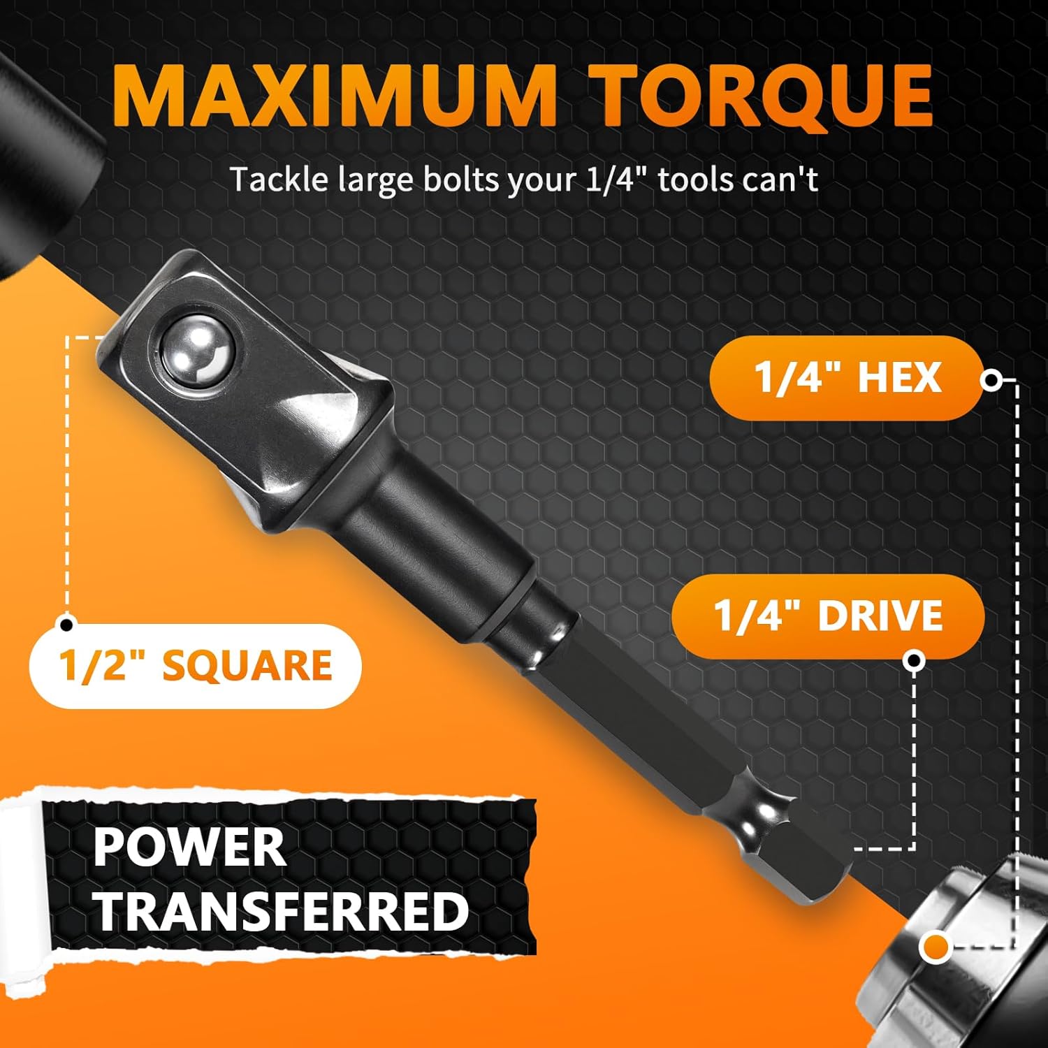 Mellbree 1/2 Impact Socket Adapter, 4 Pack 1/4 to 1/2 Inch Drill Socket Adapter for Impact Driver/Wrench, Automotive DIY, Extension Socket Bits, Handle Nut Driver and Drills - Image 2