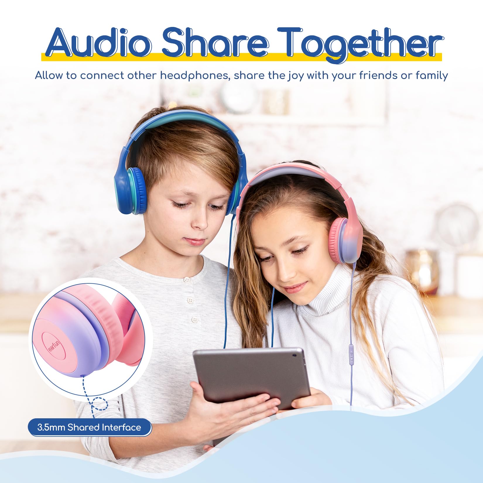EarFun K1 Kids Headphones Wired with Mic, USB Type C Headphone for Kids view 3