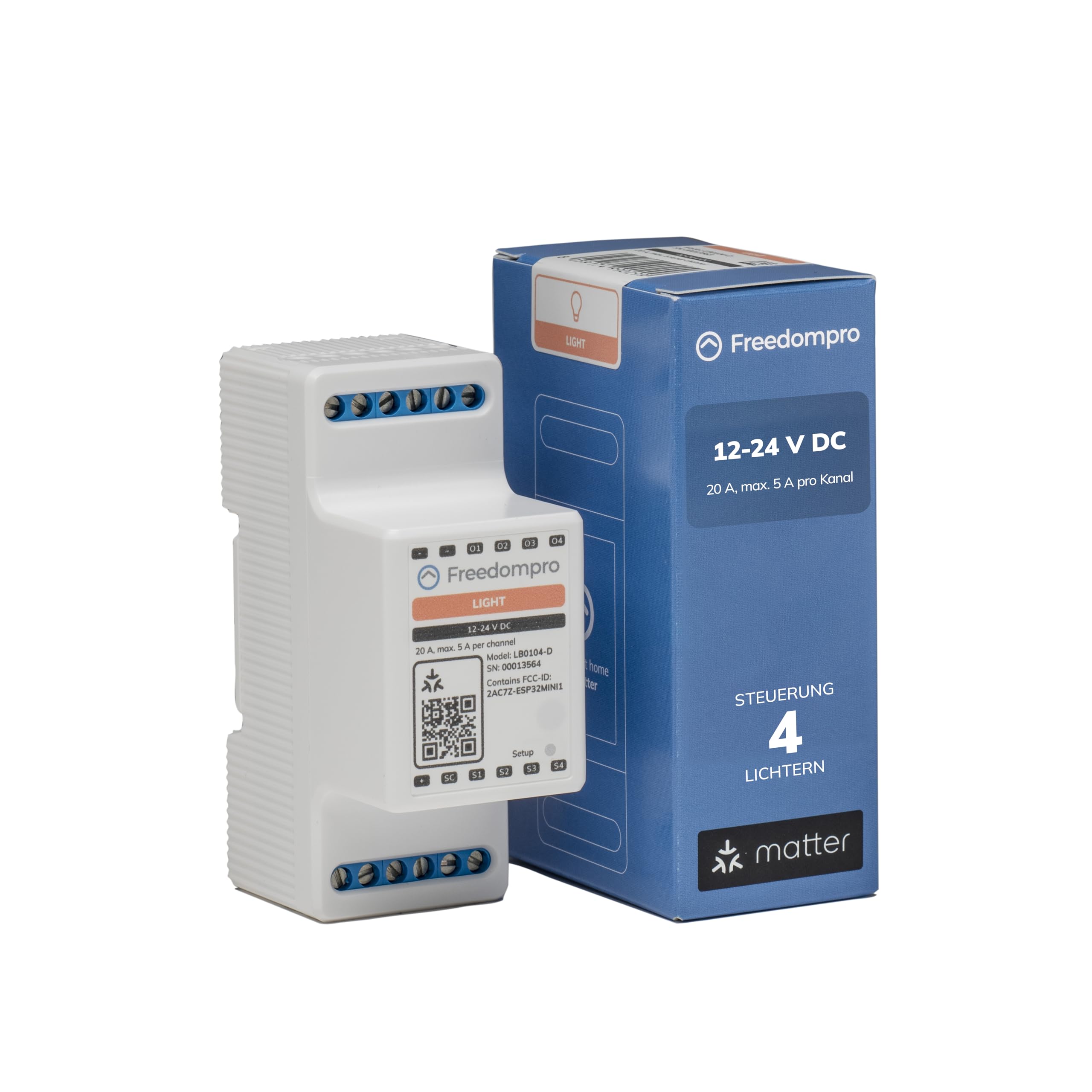 Freedompro Freedompro Smart WiFi-Schalter steuert 4 Lichter, Lampen, Strahler, Smart Home DIN H-Relaismodul, kompatibel mit Matter, Apple HomeKit, Alexa, Google Home, 12–24 V 5 A Schalttafel