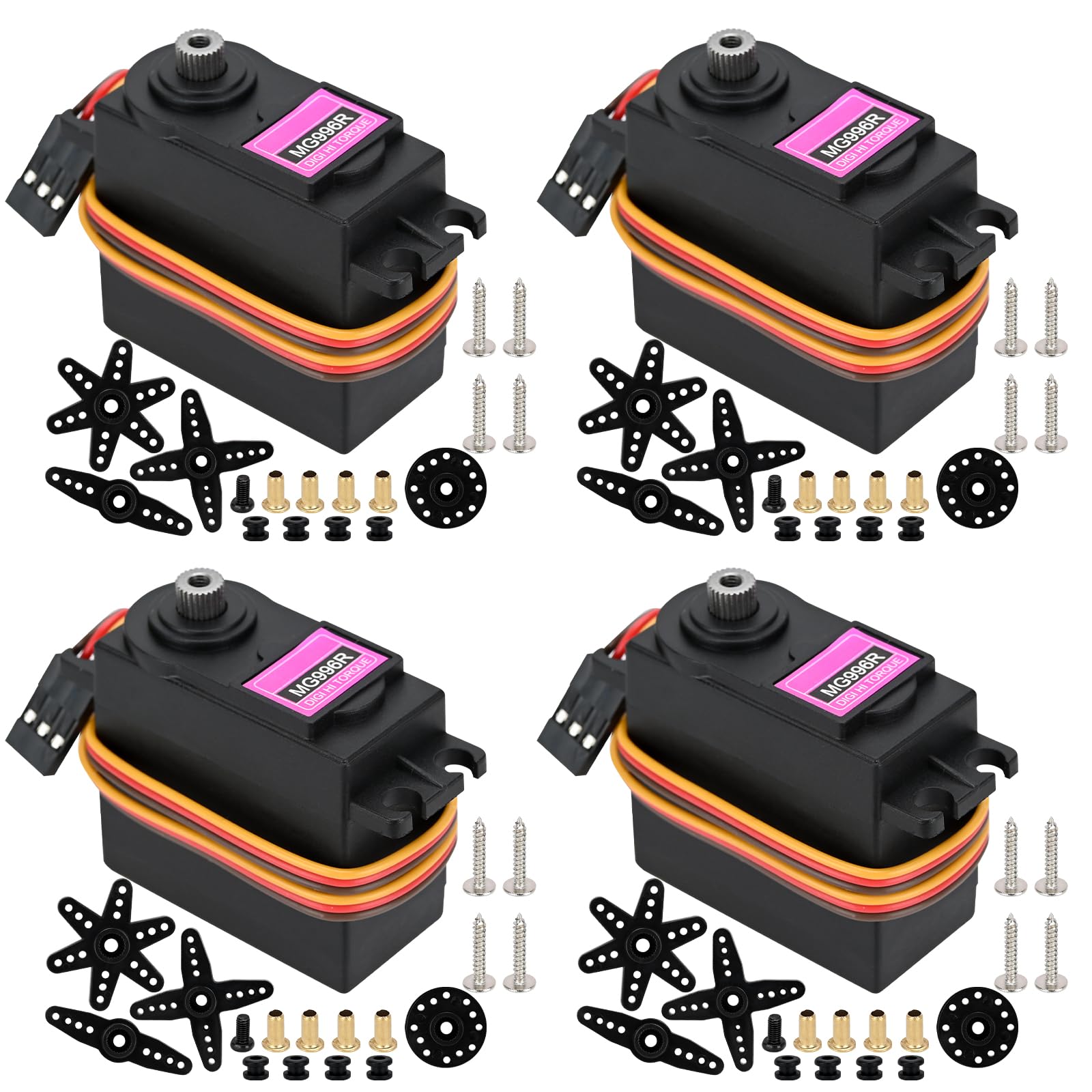 4Pack MG996R Servo Motor，55g Metal Gear Torque MG996R Digital Servo Motor for Arduino Futaba JR RC Helicopter Car Boat Robot