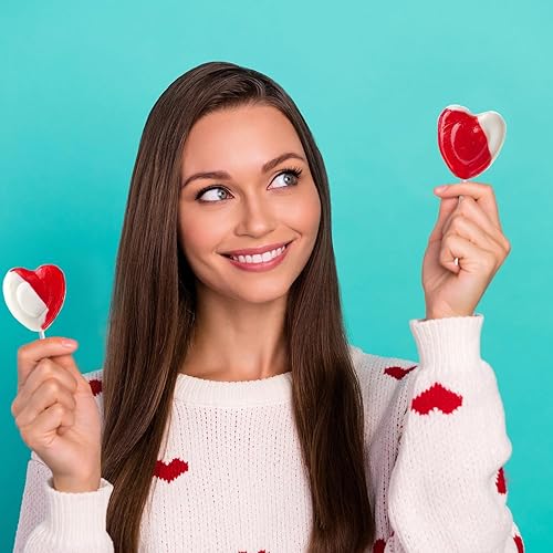 Miniatura 4 de Paletas para el día de San Valentín con forma de corazón rojo sabor fresa y crema, envueltas individualmente (media libra), paquete de 12