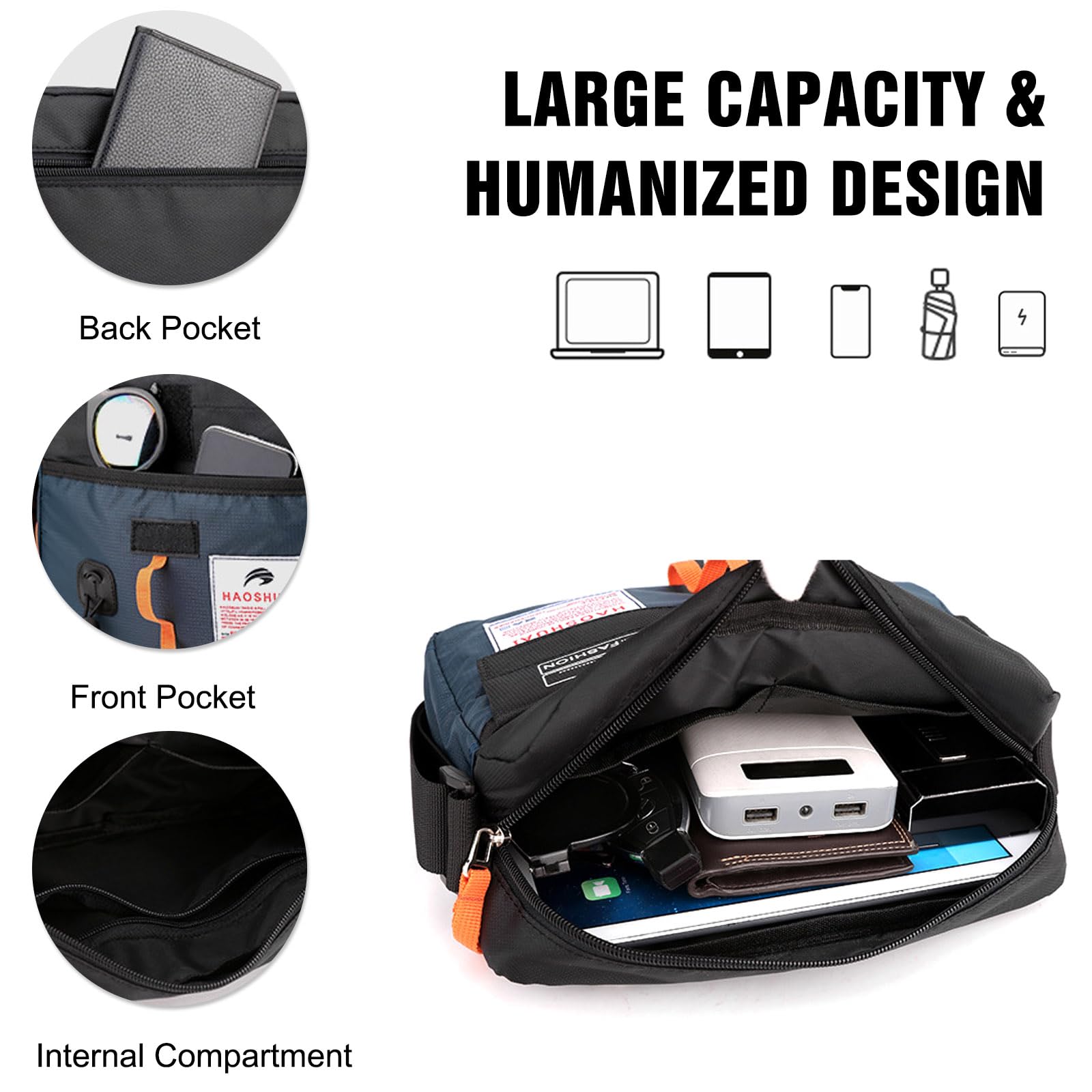 FANDARE Unisex Borsa a Tracolla da Donna in Nylon Uomo Borse spalla Pochette e Clutch con tracolla larga regolabile Borsello Pochette Viaggio Phone Crossbody Bag