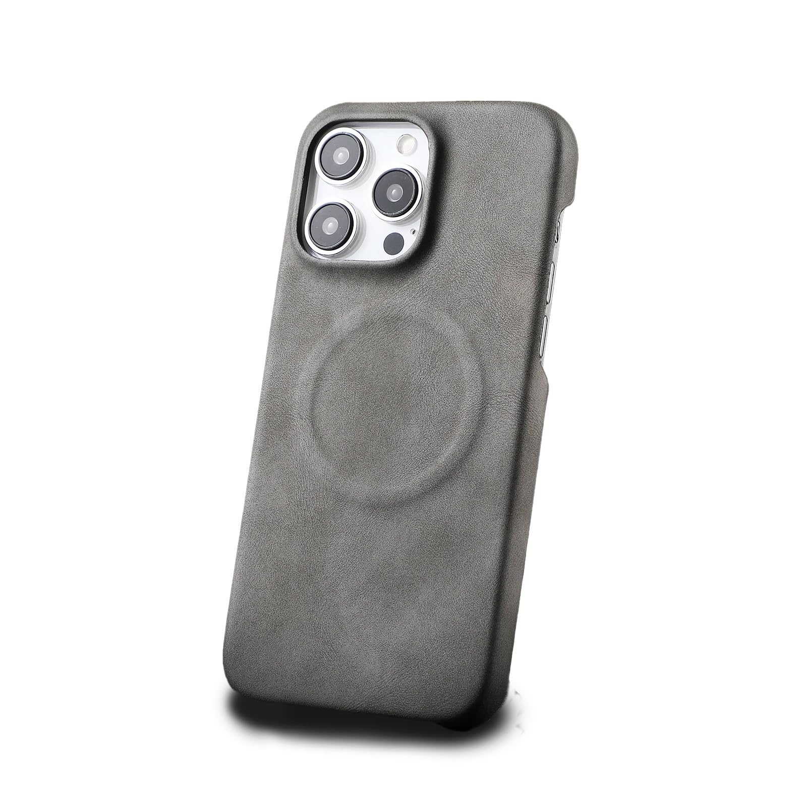 Leather Case for IPhone 16 Pro and Pro Max with MagSafe Wireless Charging (Gray, iPhone 16 Pro Max)