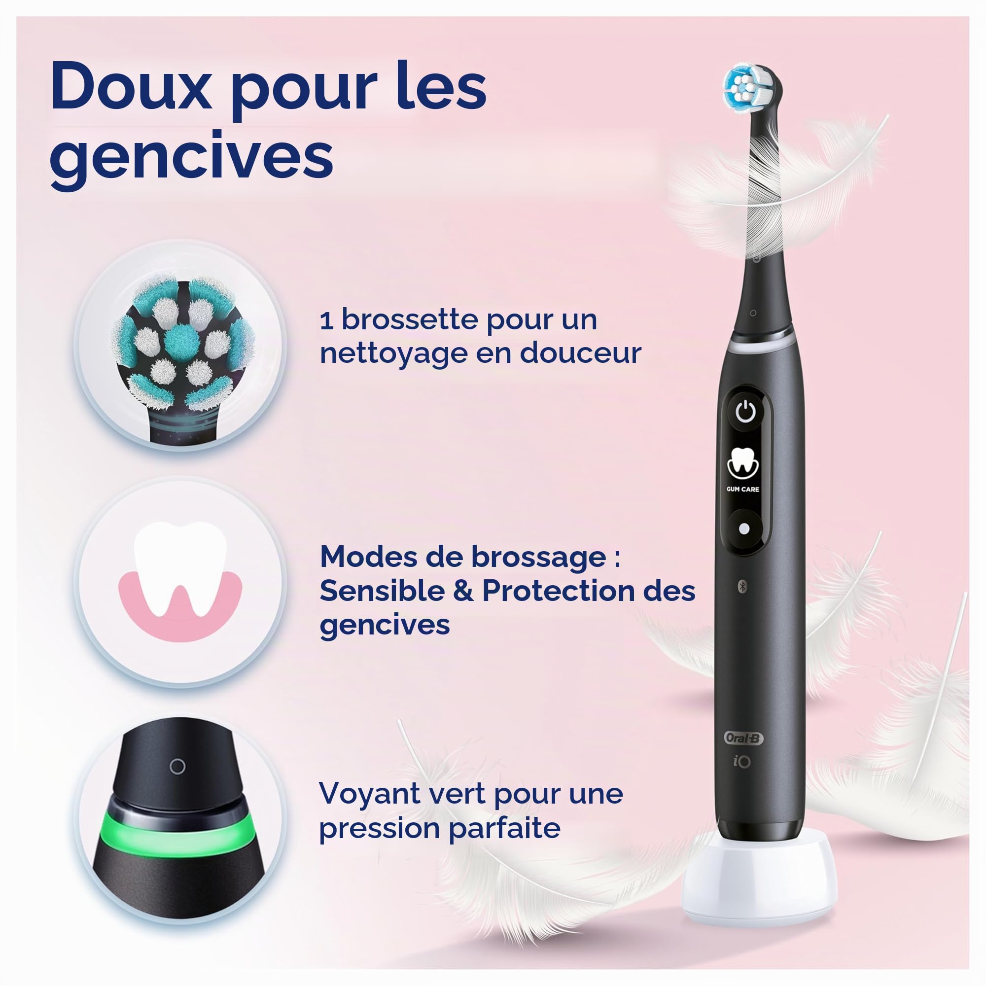 Oral-B iO 6 Sensitive Edition Brosse à dents Electric Toothbrush, Technologie magnétique, 2 brosses, 5 modes de brossage pour soins dentaires, affichage et étui de voyage, conçu par marron, sable rose