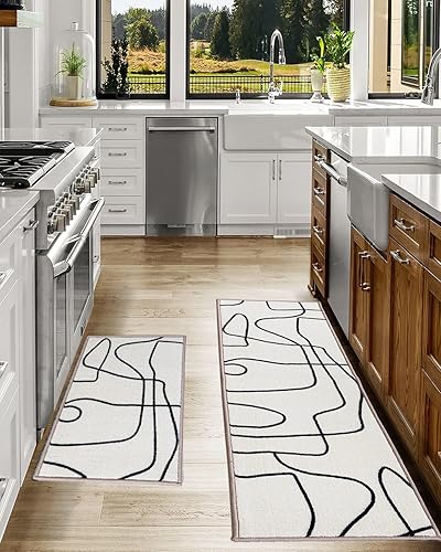 Miniatura 22 de Juego de 2 alfombras y tapetes de cocina grises [2 piezas] tapetes de cocina de nailon antideslizantes lavables a máquina para piso, cocina, baño