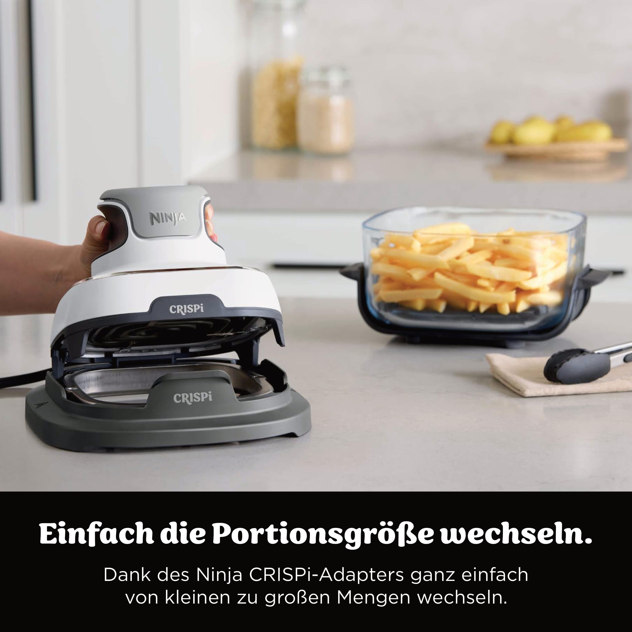 Ninja CRISPi Tragbare Heißluftfritteuse 3,8 l & 1,4 l 4-in-1 Heißluftfrittieren Braten Aufknuspern 1700 W Weiß FN102EU