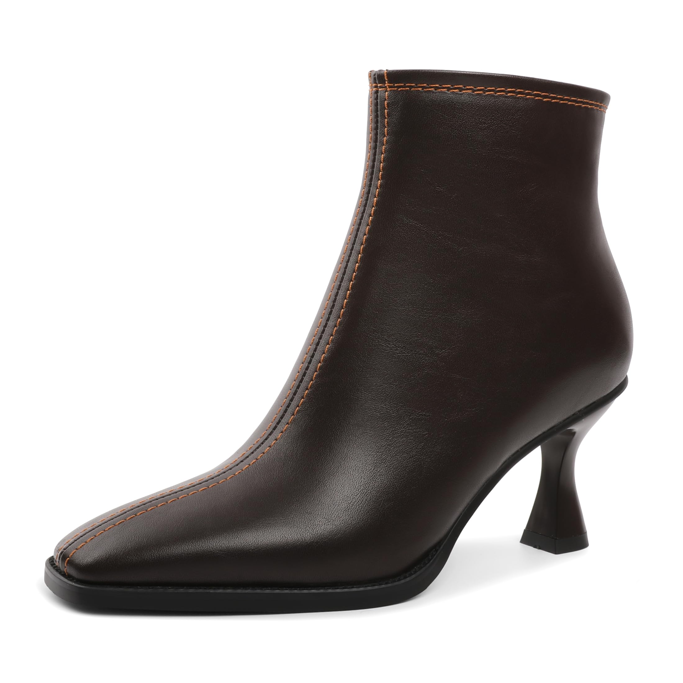 Booties for Women Kitten Mid Heel Square Toe Side Zipper Leather Dress 3 Inches Short Ankle Boot