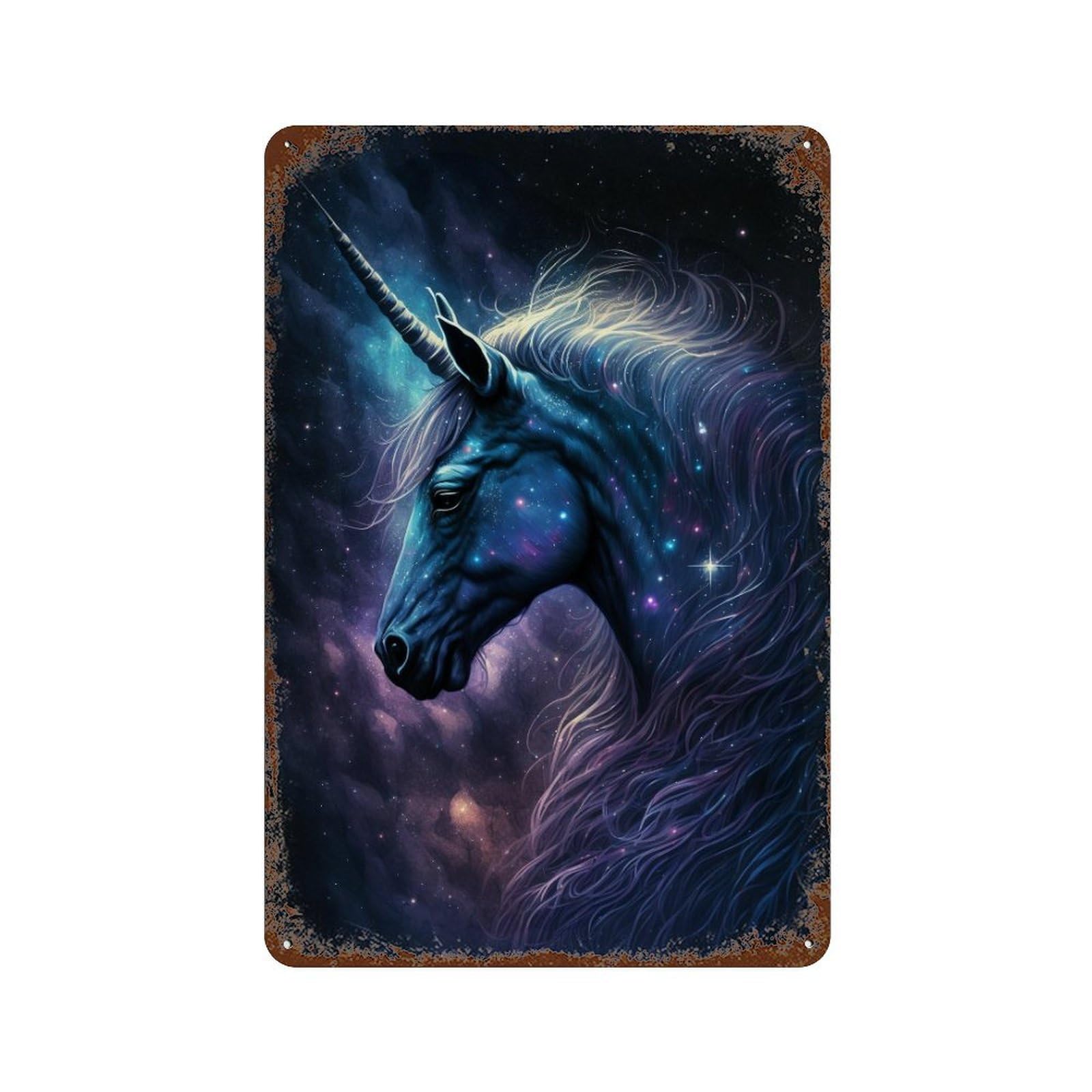 Rust Effect Galactic Unicorn Fantasy Art Print Rusty Metal Tin Sign 11.8"x7.9", Decorative Metal Wall Art for Farmhouse, Kitchen And Entryway Decor