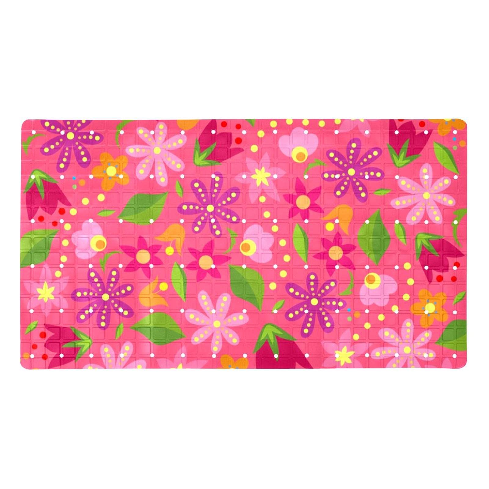 Tapis de salle de bain antidérapant à ventouses motif floral rose 40x70