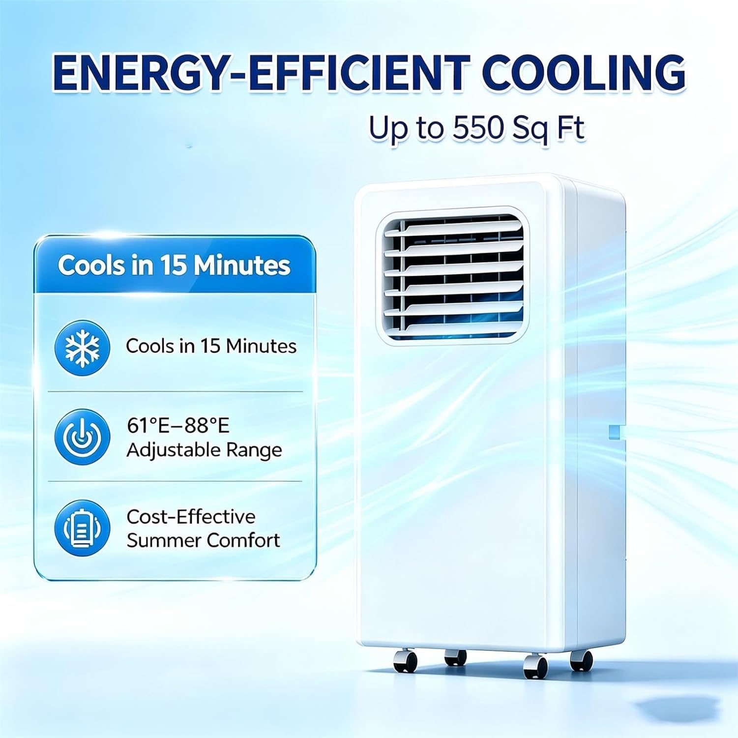 LONGCAO Aire Acondicionado Portátil 7000 BTU, 4-en-1 Enfriador y Deshumidificador con Mando a Distancia, Pantalla Digital, Silencioso, para Habitaciones hasta 10 m²