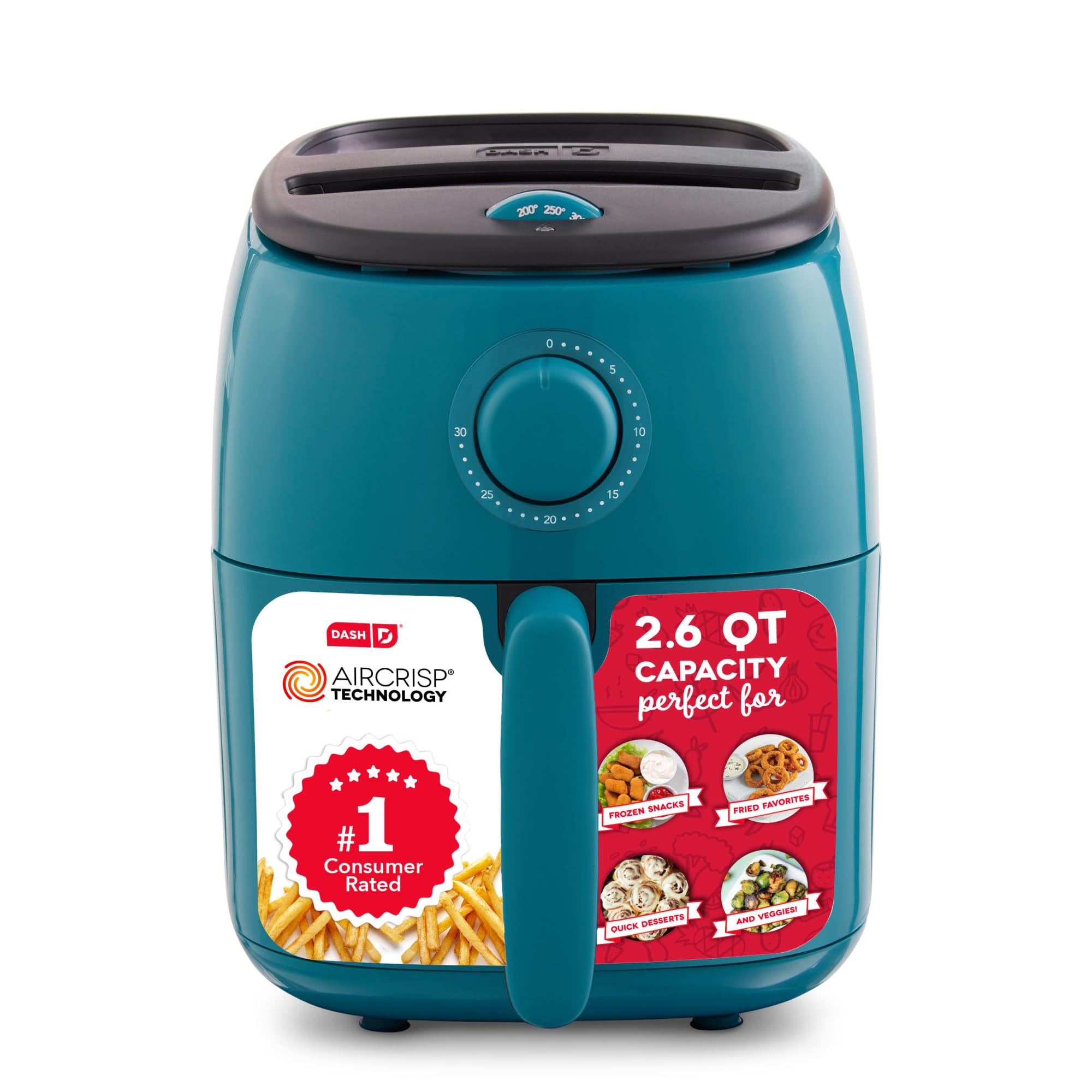 Dash Tasti-Crisp Small Air Fryer, 2.6 Quart, 1-2 People, Teal Teal 2.6 Qt.