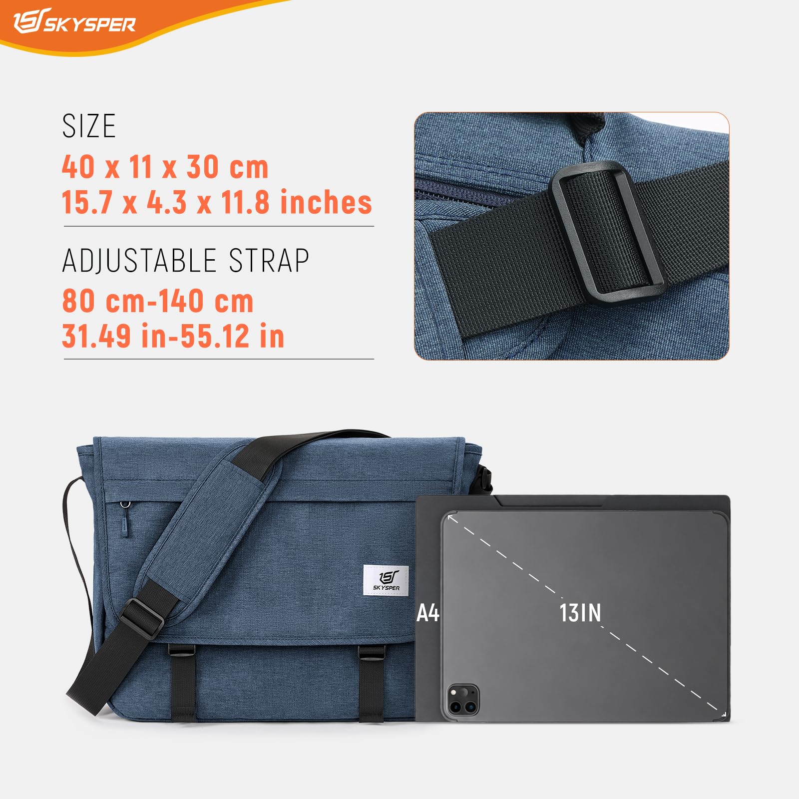 SKYSPER URBANX15 Borsa a tracolla per laptop 15.6" - Messenger bag antirubino grande uomo donna, lavoro e scuola