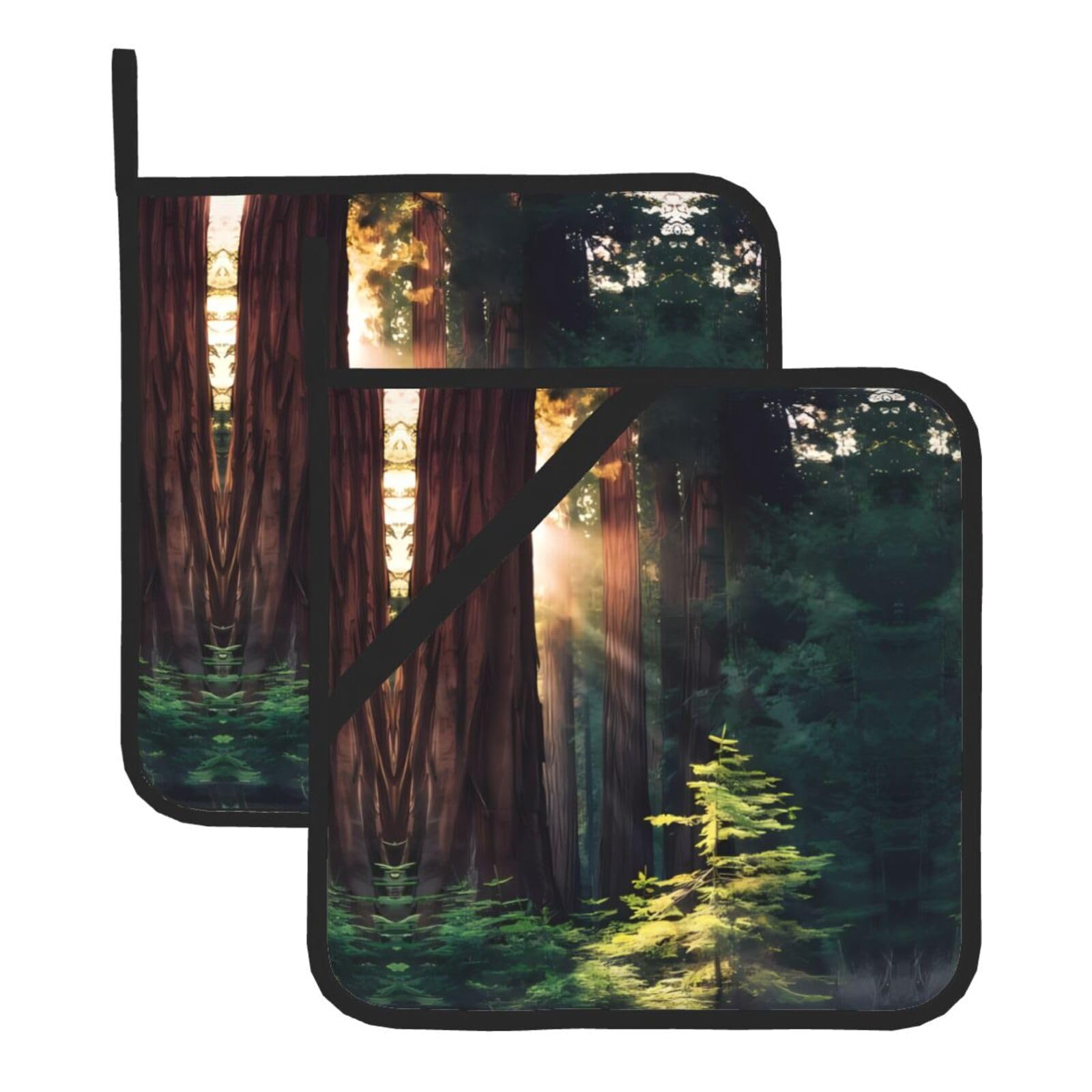 YYHHAOFA Morning Sunlight in Wilderness Prints Square Hot Pads for Kitchen Counter - Waterproof Pot Covers with Hanging Loop - Thick Heat Resistant Trivets for Microwave & Oven (2-Pack)