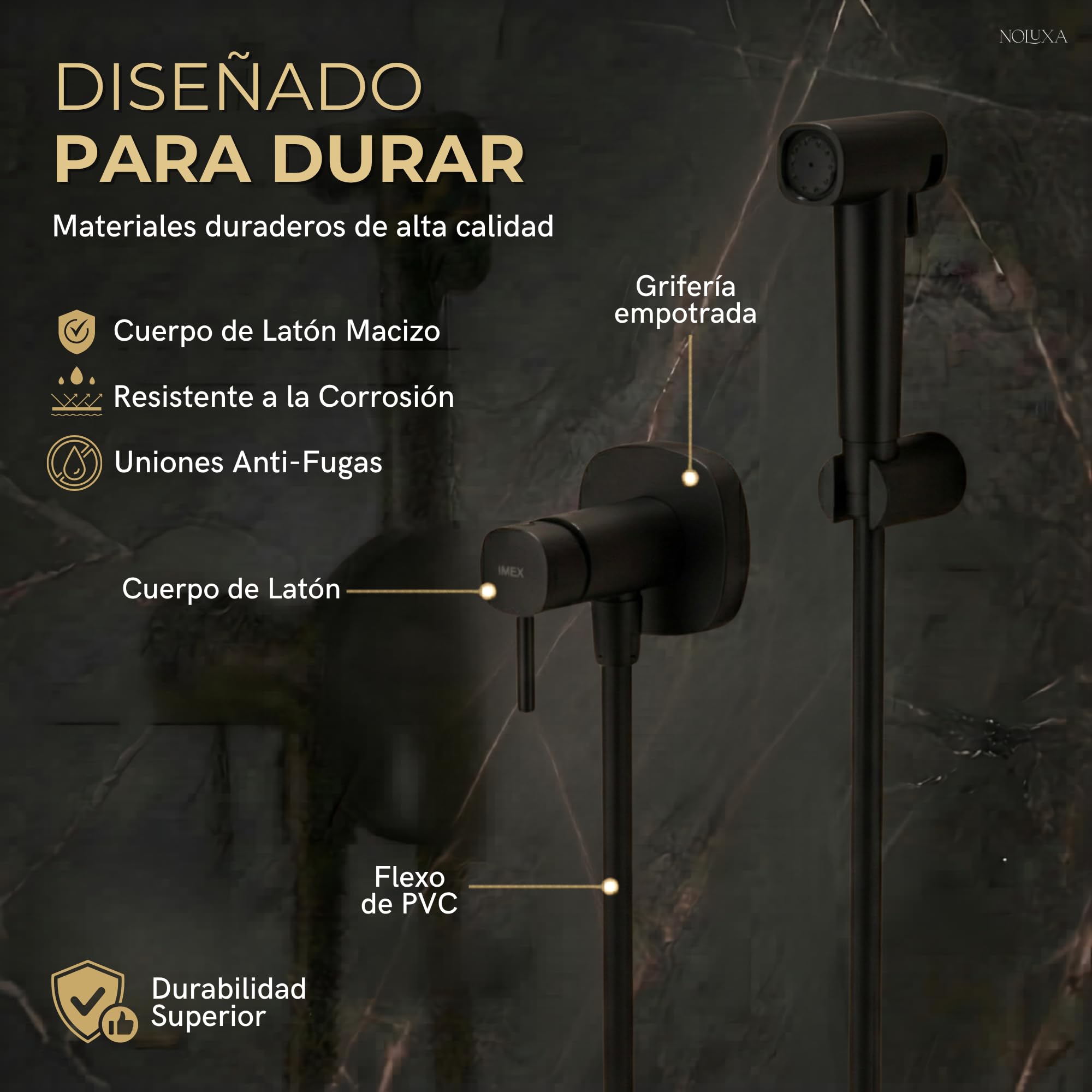 IMEX - Ducha Bidet Agua Fría y Caliente Color Negro Mate | Grifo Bidet Empotrado para WC | Ducha Higiénica Monomando para Inodoro | Grifería Sustituto de Bidé | Serie Toscana