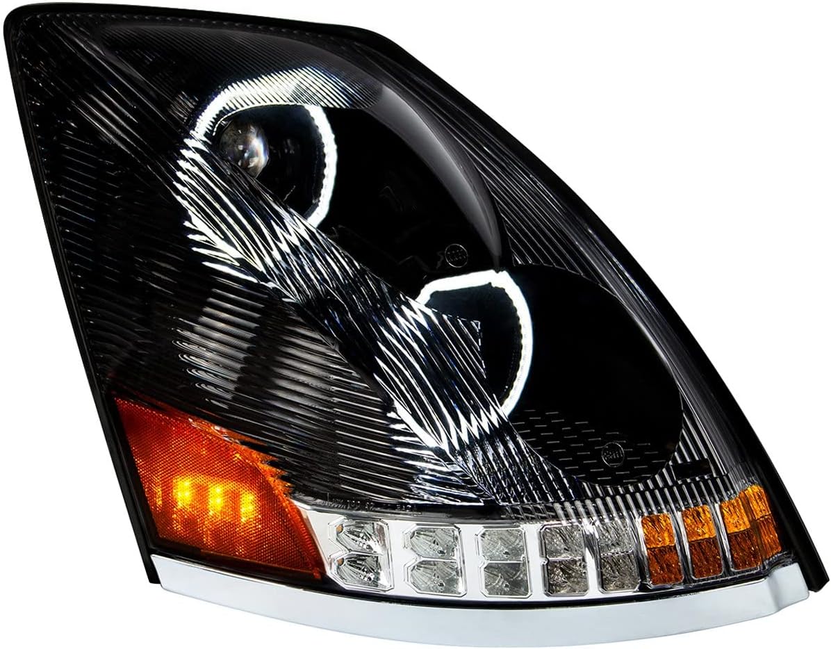 United Pacific 35752 Headlight Assembly, RH, LED, Black Housing, High/Low Beam, with 18 LED Amber Signal (Sequential), 100 LED White DRL, 6 LED Side Marker
