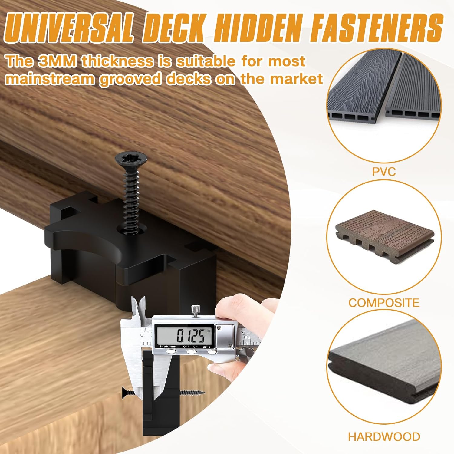 Deckit 300 PCS Hidden Deck Fasteners for Composite Decking - Universal Nylon Clips (Pre-Loaded Screws), 20 Starter Clips, Drive Guide & Bit, Fits Wood Frames (150 SQ.FT.)