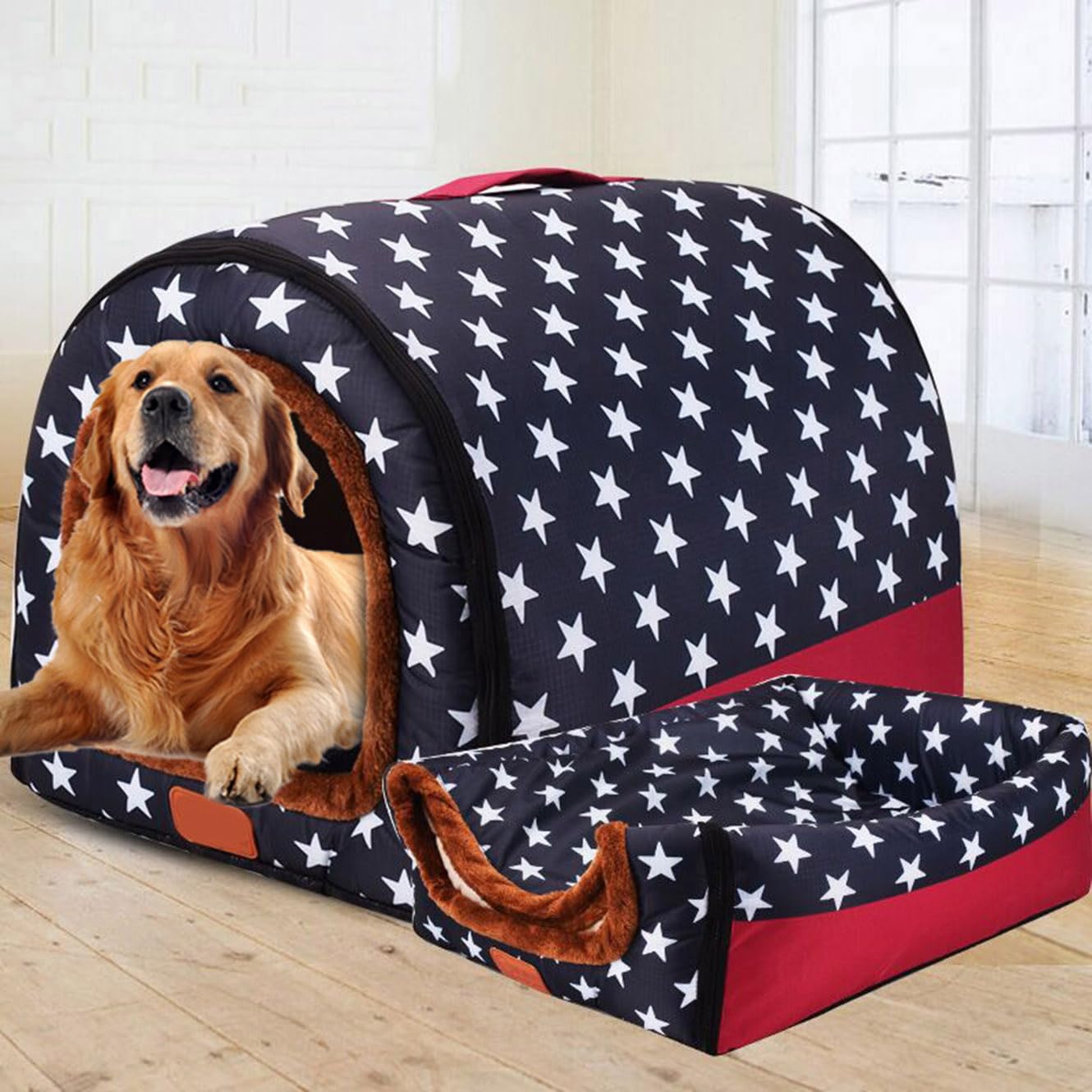 Rr tianshi Extra Large 2 In 1 Dog House Bed,Jumbo XL Pet Dog Bed Tent Anxiety Relief Calming Dog Kennel Cat Cave Igloo Winter Warm Pet Nest (XXL-92 * 68 * 72cm,A)