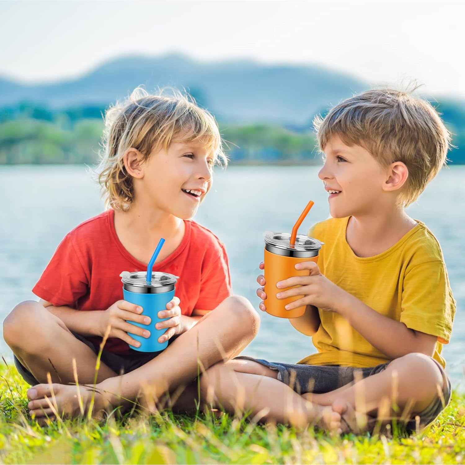 Kids Tumblers with Lids and Straws, 5 Pack Upgrade 12oz Stainless Steel Unbreakable Toddler Cups Spill Proof with Colorful Sleeve, Reusable Drinking Cup for Adults and Children - Image 9