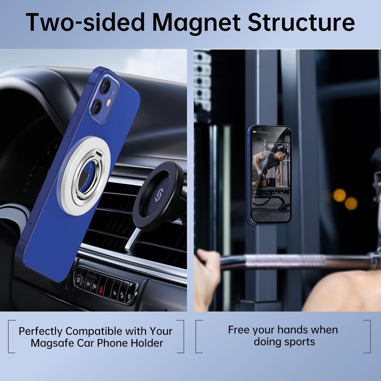 SYNCWIRE Magnetic Phone Ring Holder for MagSafe, 360° Rotation Cell Phone Grip Stand Finger Ring Kickstand Two-Sided Magnet Compatible with iPhone 17 Pro Max 16 15 14 13 12 MagSafe Accessories