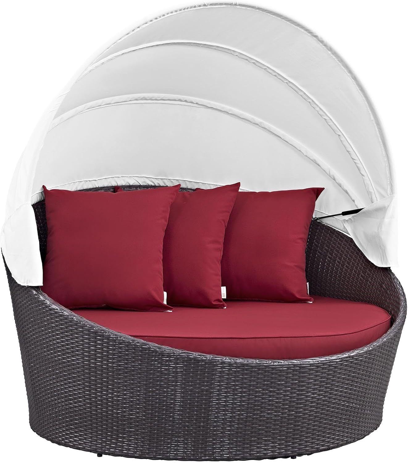 BOWERY HILL Canopy Patio Daybed, 63" W x 63" D x 54.5" H, Aluminum Frame and Synthetic Rattan in Espresso/Red, Water and UV Resistant, Outdoor Use, Cushioned Seating for Backyard or Poolside