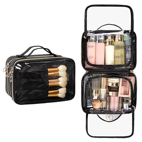 Miniatura 10 de OCHEAL Bolsa de maquillaje, bolsa organizadora de maquillaje transparente, bolsa de cosméticos portátil, bonita funda de maquillaje transparente