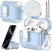 Vista 13 de Inesore Funda para AirPods Pro 3 (2025) con soporte para teléfono y kit de limpieza, compatible con MagSafe, cubierta de bloqueo automática