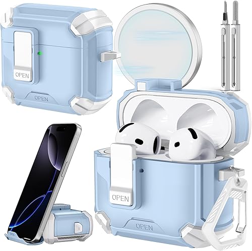 Miniatura 14 de Inesore Compatible con funda AirPods 4 con soporte para teléfono y kit de limpieza, Compatible con Magsafe, cerradura magnética automática