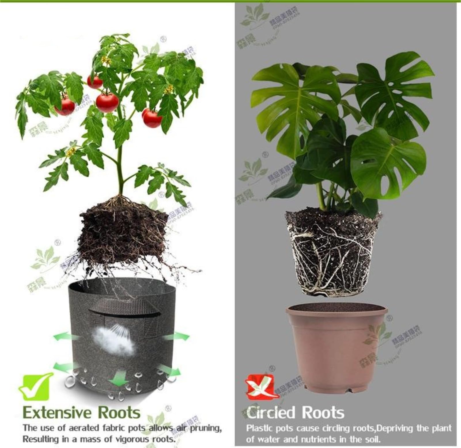 Moonsun Lot De 5 Pots En Tissu 10 Litres Avec Poignées - Conteneurs Pour Pommes De Terre, Fleurs Et Plantes