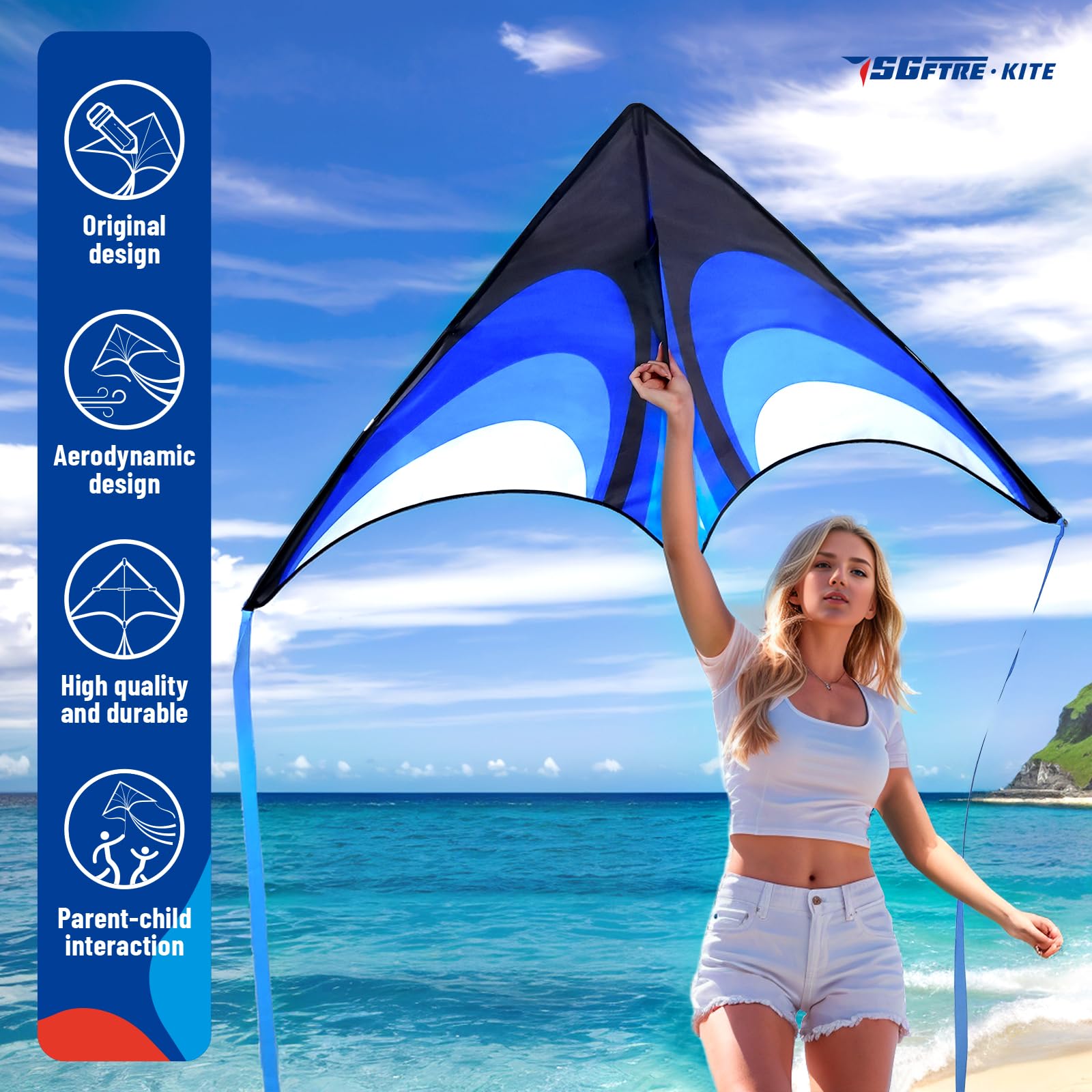 Delta - Cometa para niños y adultos, cometa de playa y parque de una sola línea para juegos y actividades familiares al aire libre