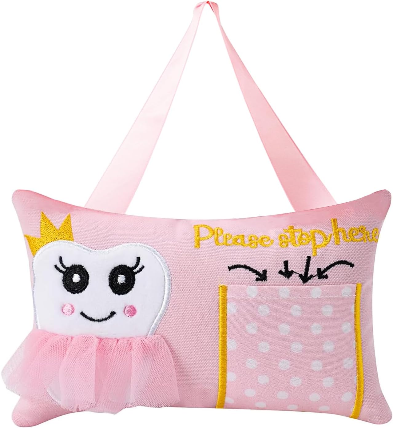 Tooth Fairy Pink Ballerina Embroidered Tooth Fairy Pillow with Pocket Kids Keepsake Gift (Pink)