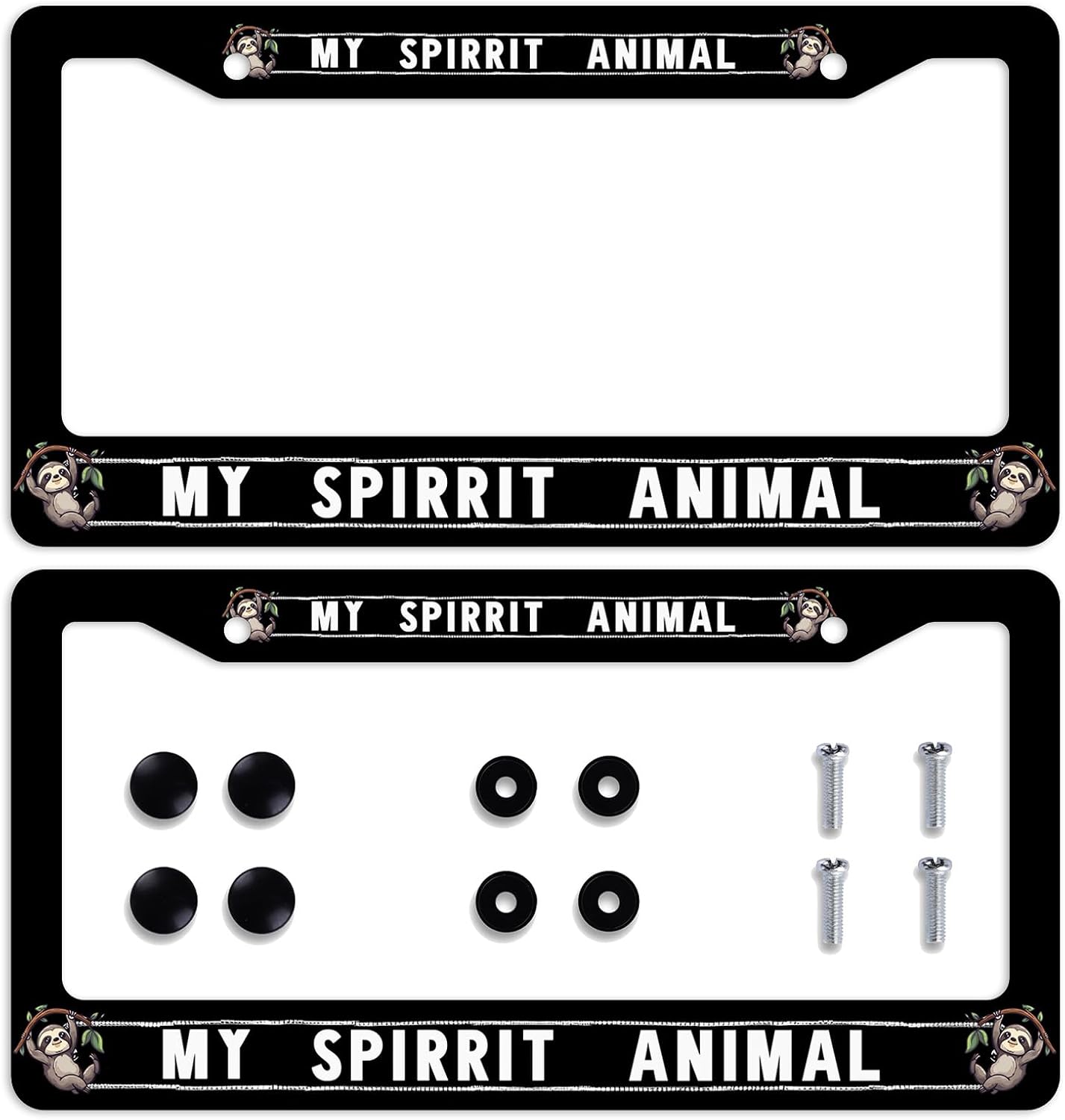 My Spirit Animal is A Sloth License Plate Frame 2 Pack Animal Sloth Car Front License Plate Personalise Stainless Steel Funny Design Compatible with Standard License Plate Holder for USA and Canada