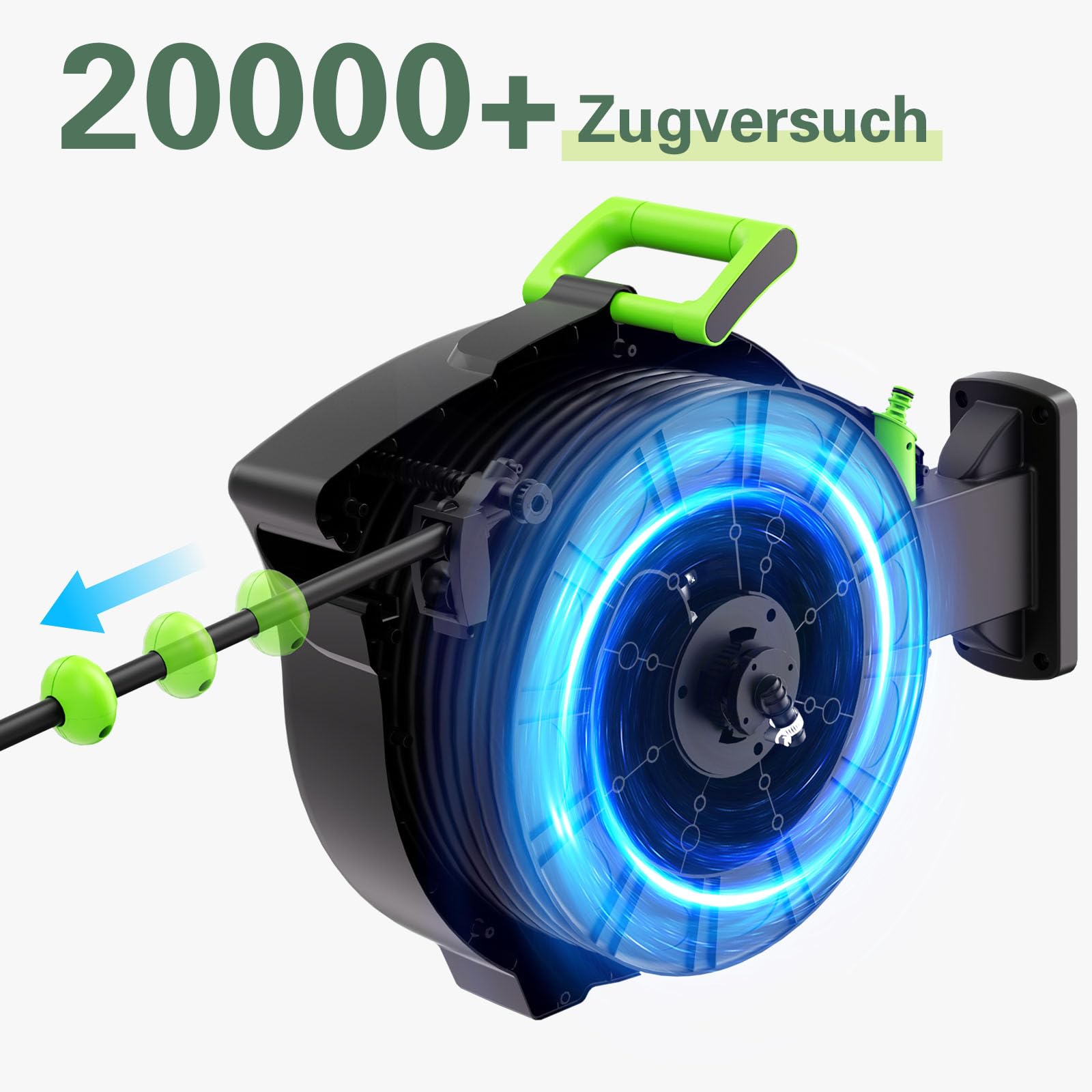 Schlauchtrommel 30m+2m, Wandmontage Schlauchbox mit Aufroll-Automatik & 180° Schwenkbar, Inkl Spritze & Montagehilfe, für Gartenbewässerung & Autowäsche