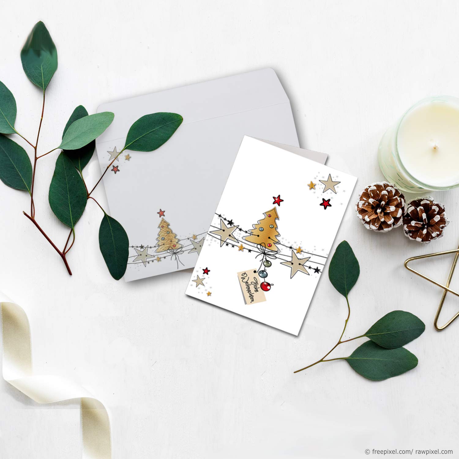 Set Di 20 Biglietti Di Natale Eleganti Con Buste In Carta Kraft – Formato A6, 300g/m², Design Semplici E Moderni