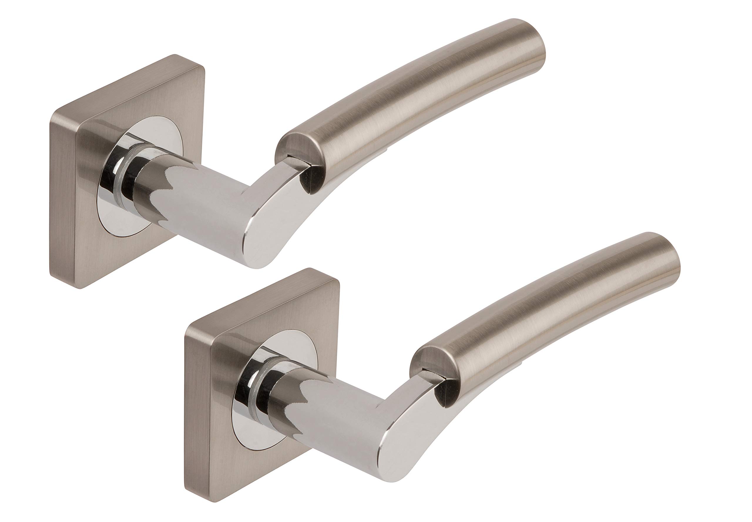 Excel Architectural DH3650-SQ Ultimo Passage Door Handles on Square Rose, Satin Nickel/Polished Chrome