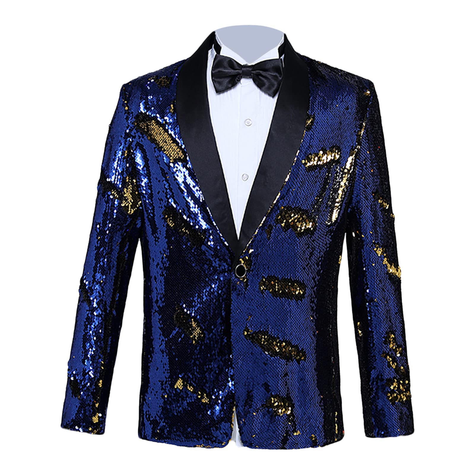Men's Shiny Sequins Suit Jacket Sequin Wedding Nightclub Tuxedo Sport Coat Slim One Button Festival Party Blazer (Blue 2,X-Large)