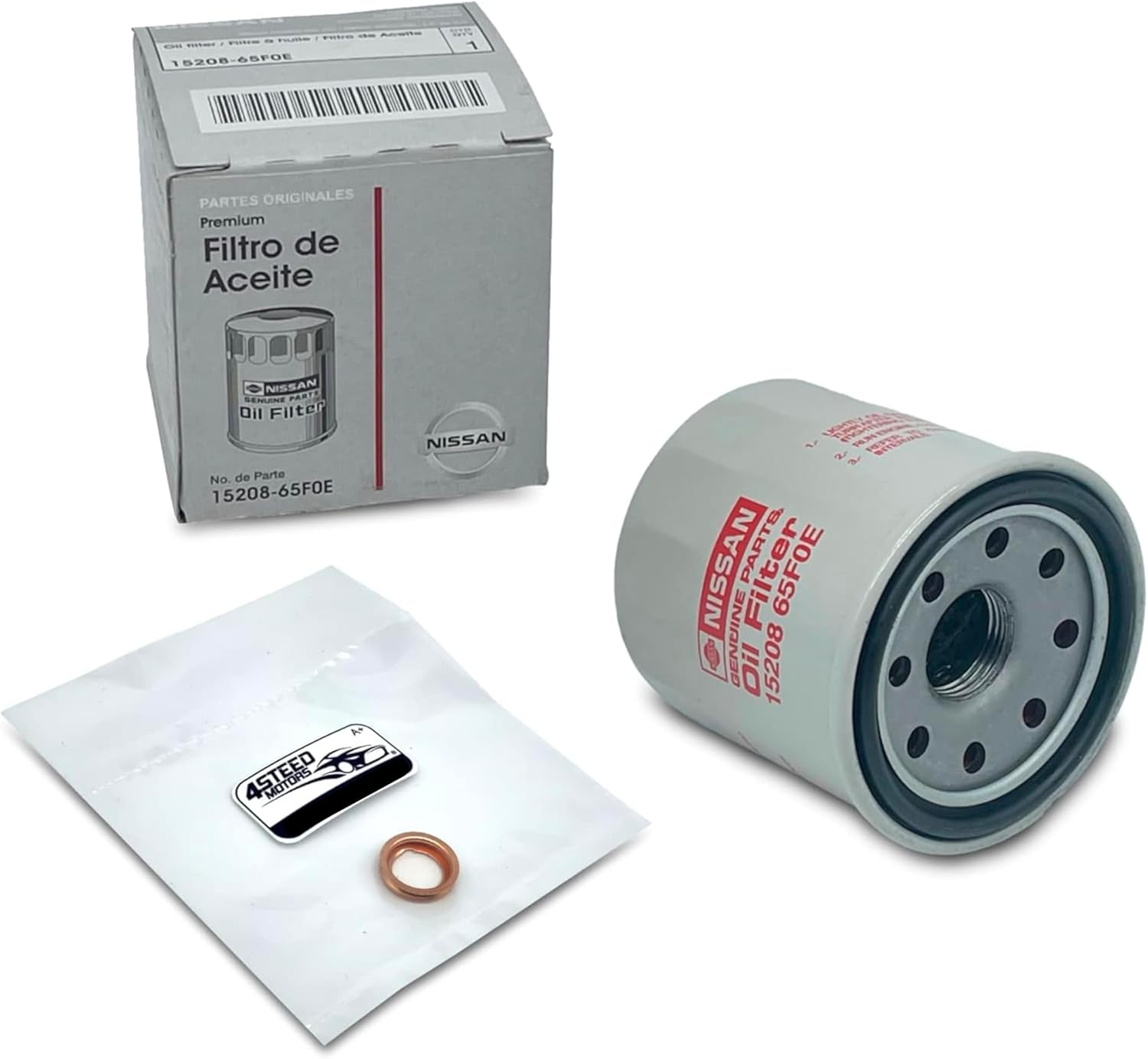 4STEED MOTORS OEM Engine Oil Filter 15208-65F0E with Drain Plug Gasket 11026-JA00A