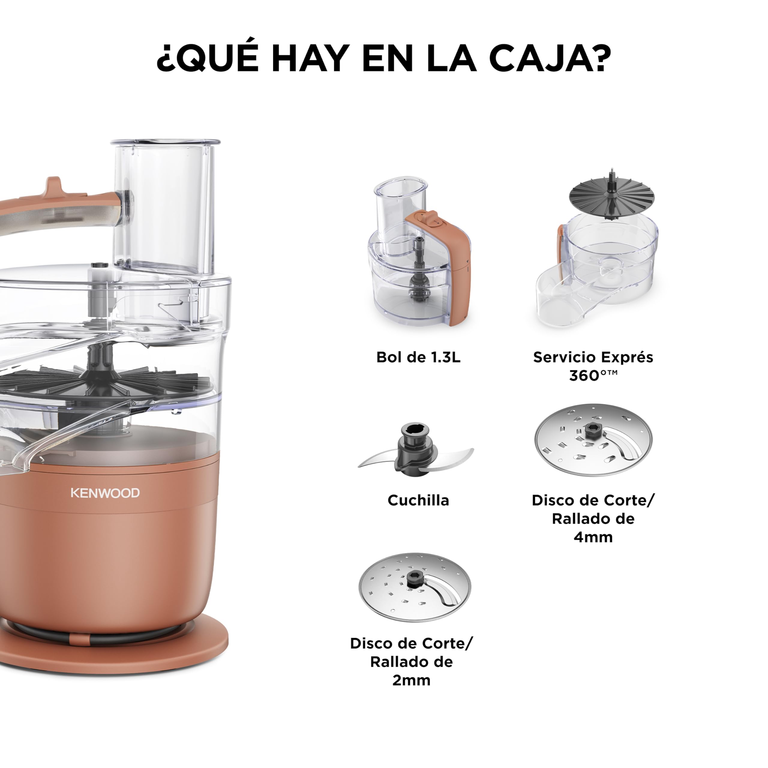 Kenwood MultiPro Compact – Procesador de Alimentos con Express Serve, Cuchilla de Acero Inoxidable, Discos para Cortar y Rallar, Función Pulse, Rojo Arcilla (FDP23.140RD)