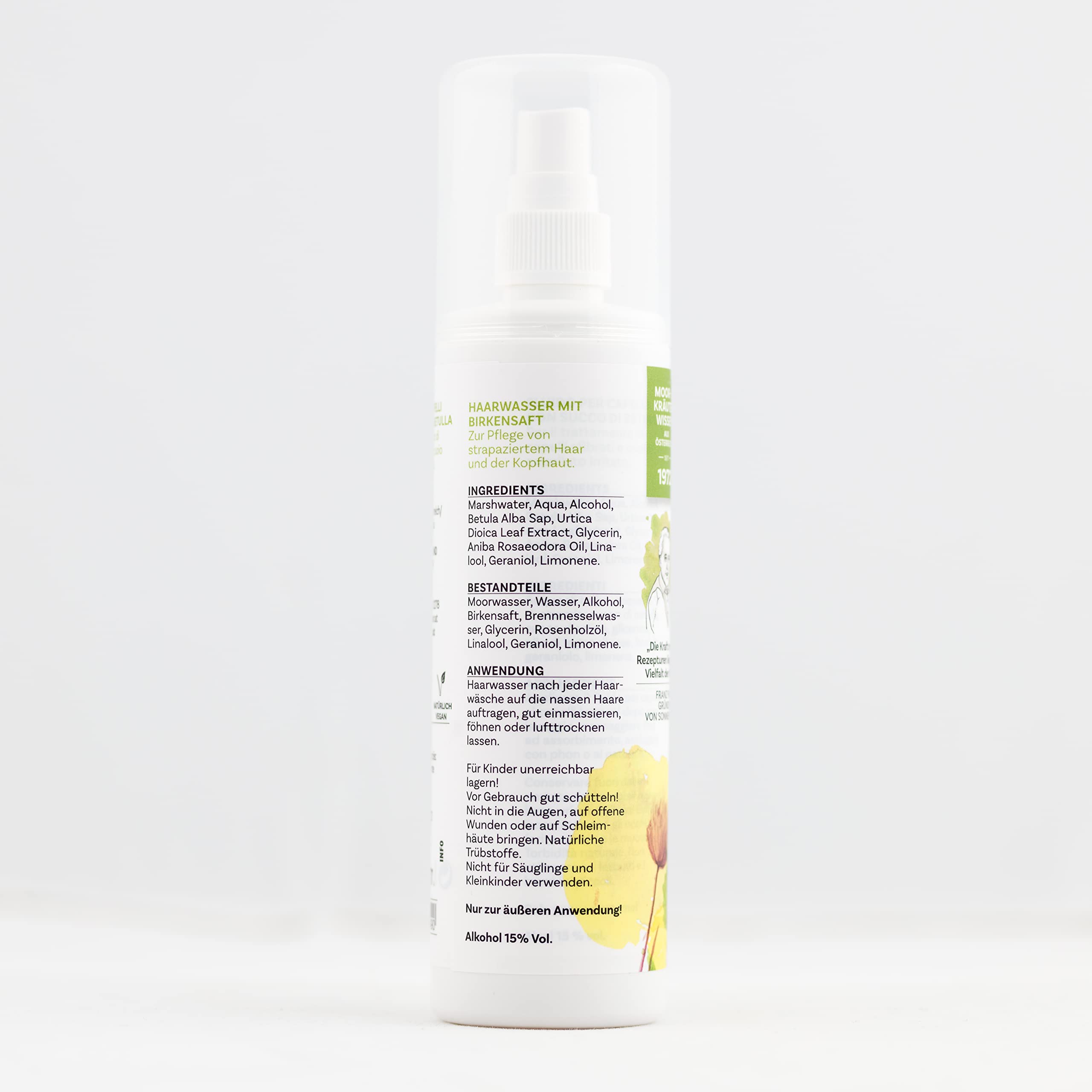Natürliches Haarwasser 200 ml mit Birkensaft vom österreichischen Familienbetrieb SonnenMoor