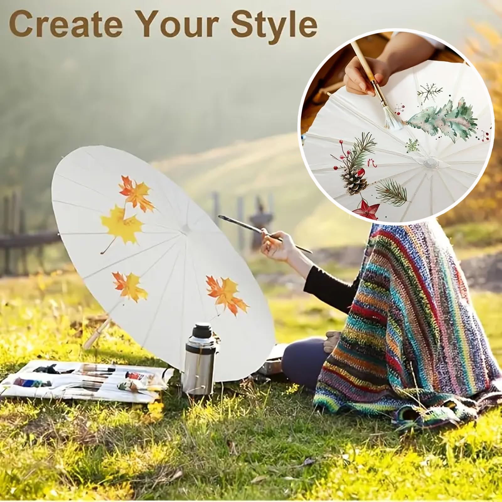 Ombrelle Mariage, 10 Pièces 60cm Parapluie Blanc Mariage Parapluies en Papier, Ombrelle Chinoise DIY Oiled Paper PaintingParapluies pour Fête deMariage Décoration