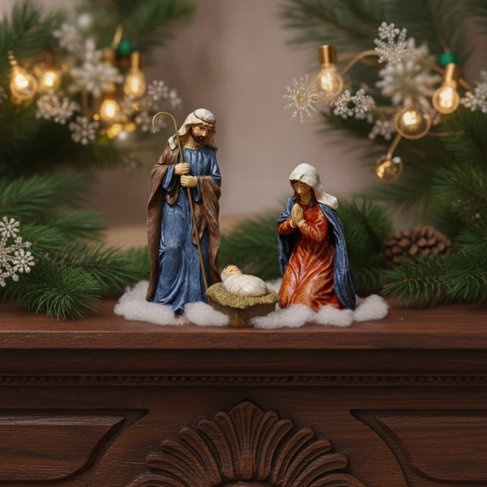MagiDeal Statuina Natività Dipinto a Mano | Vestiti Scolpiti a Strati, Statuina Natalizia da Tavolo, Decorazione, per Caminetto, Scrivania, Collezionisti